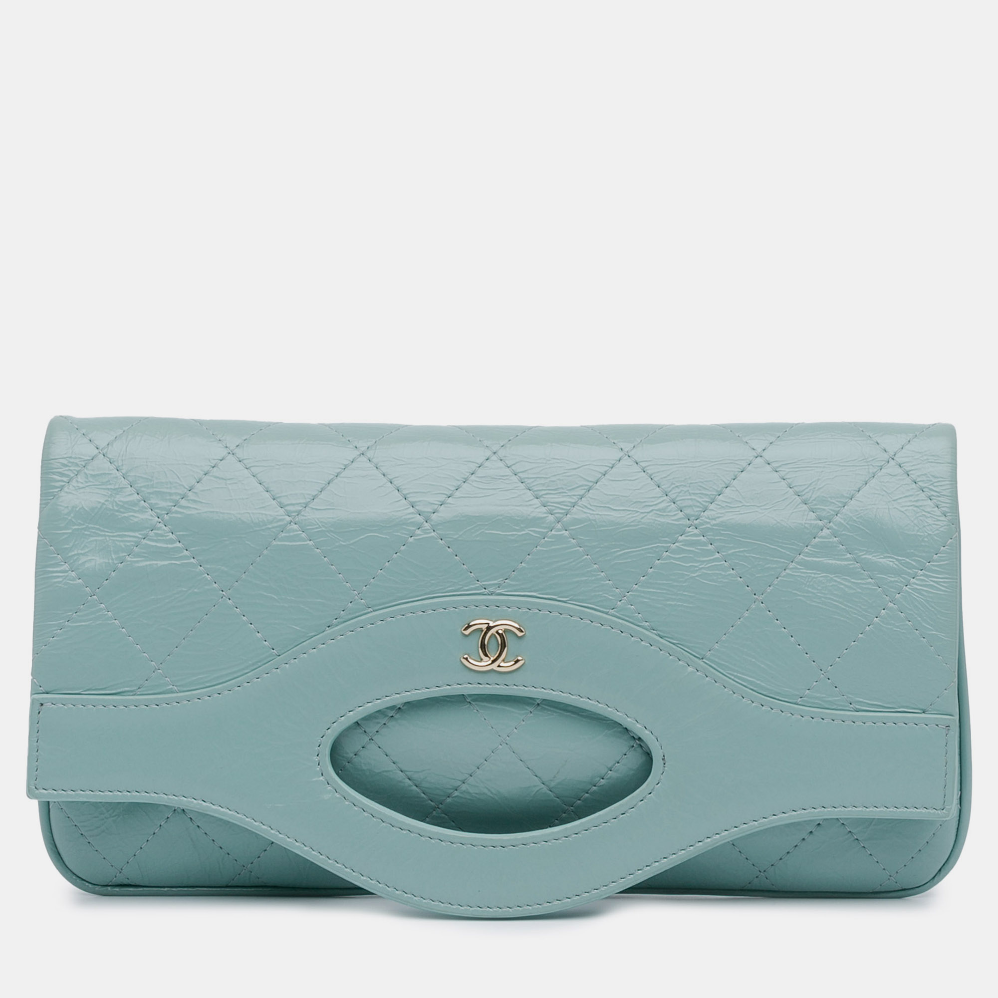 Pre-owned Chanel Crumpled Calfskin 31 Clutch In Blue