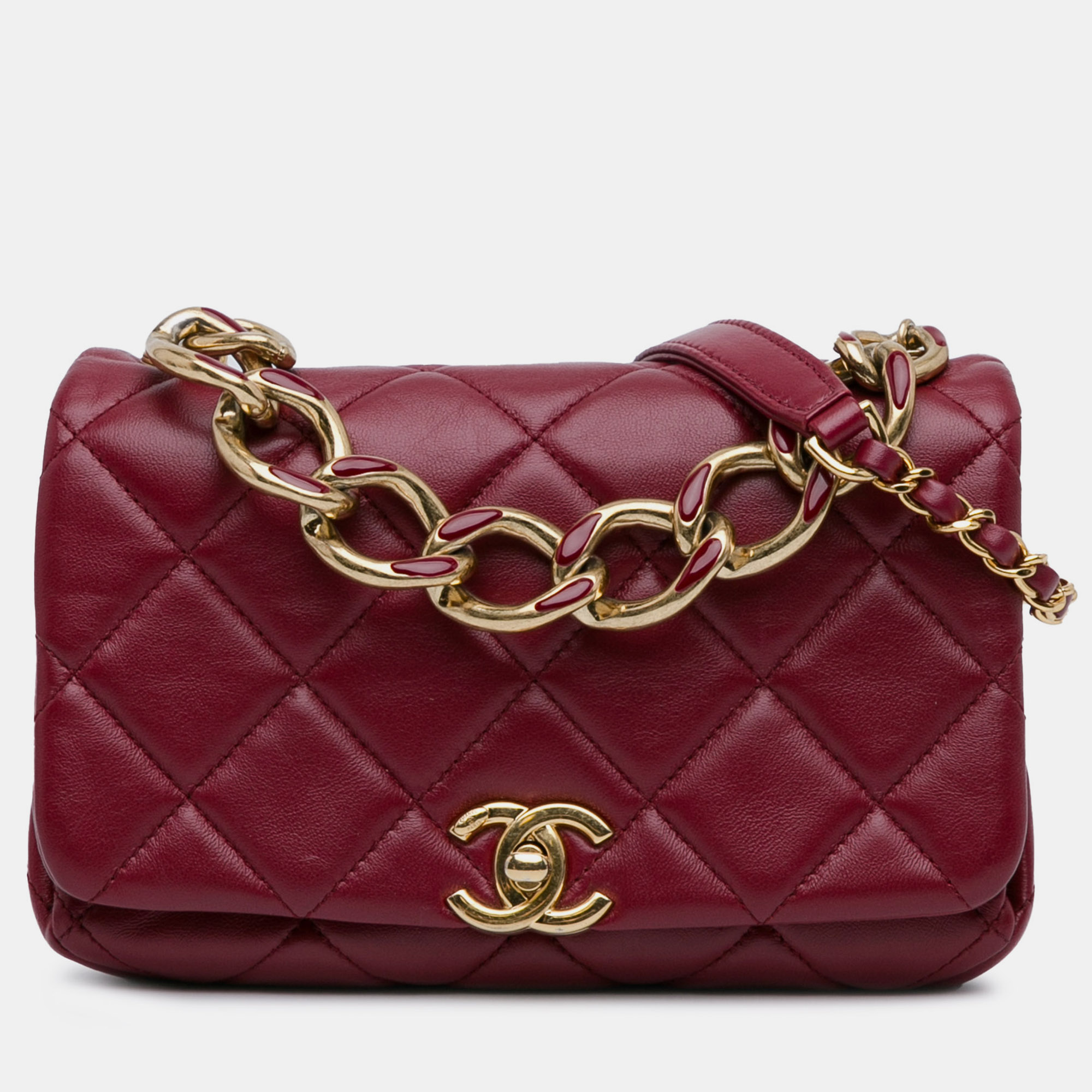 

Chanel Dark Red Tone Lambskin Leather Small Color Match Flap Bag