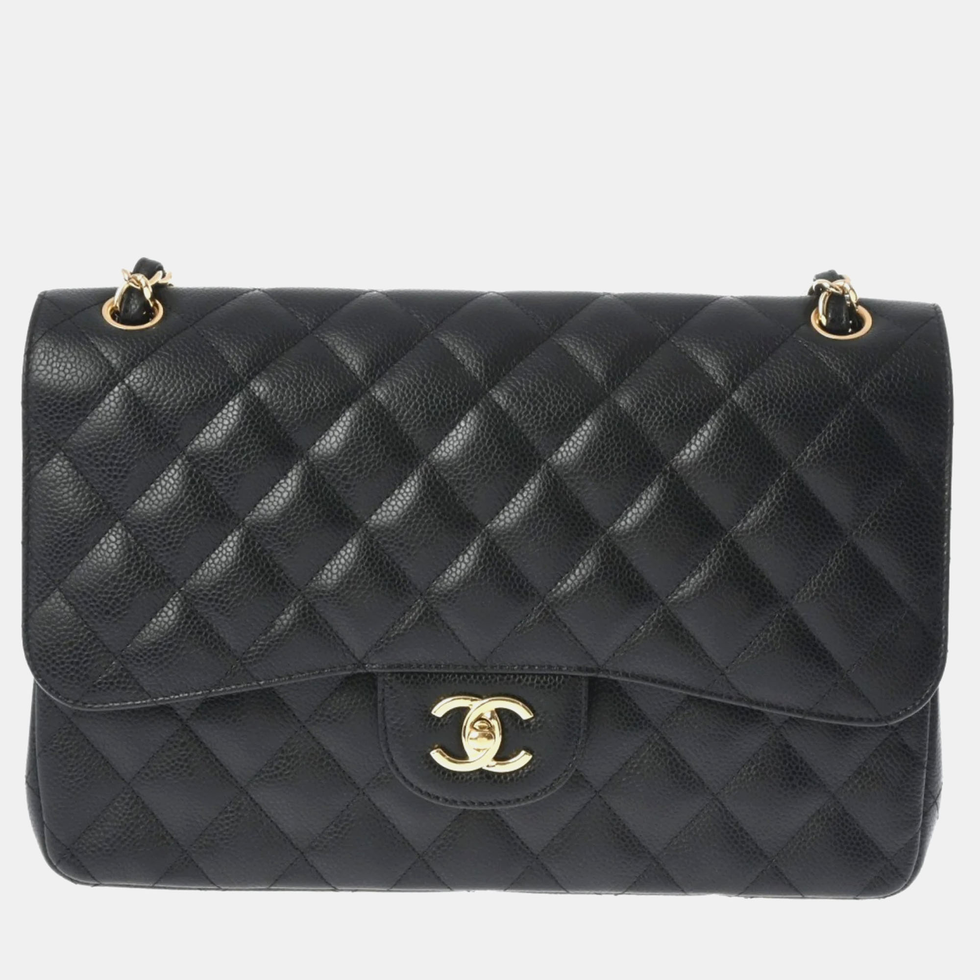 

Chanel Black Caviar Leather Jumbo Classic Double Flap Shoulder Bag