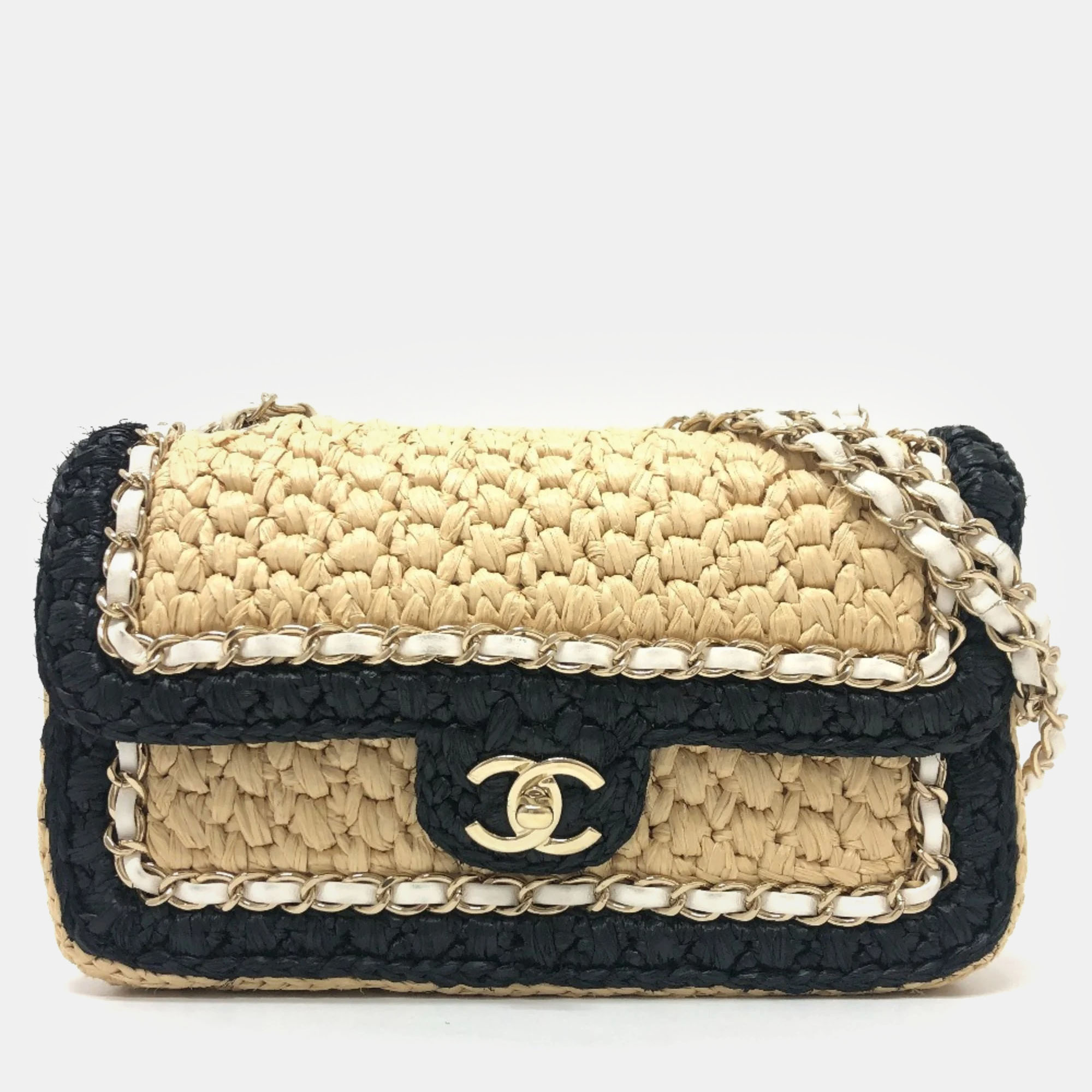 

Chanel Beige/Black Raffia Flap Bag