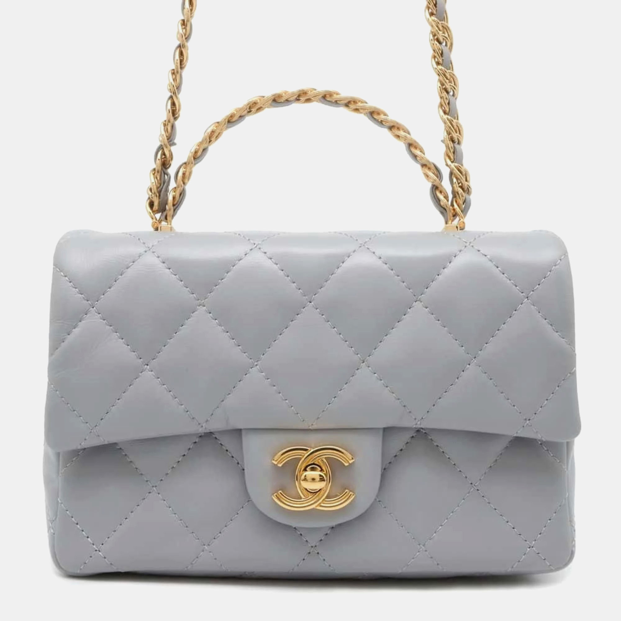 

Chanel Grey Quilted Lambskin Top Handle Flap Bag