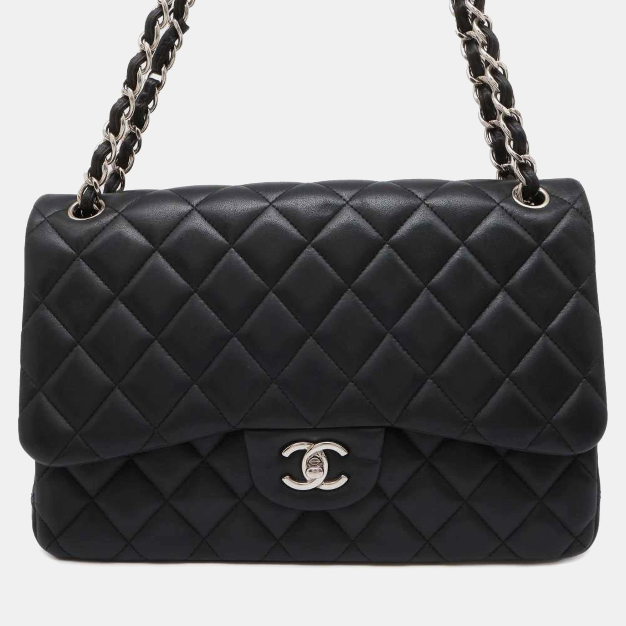 

Chanel Black Leather Jumbo Classic Double Flap Shoulder Bags