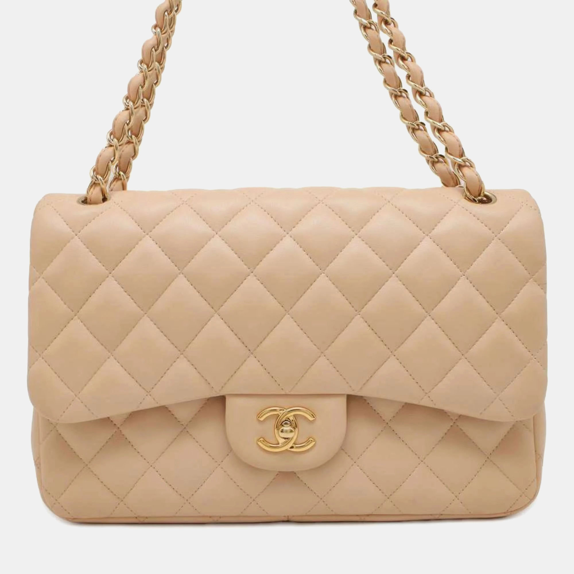 

Chanel Beige Leather Jumbo Classic Double Flap Shoulder Bags