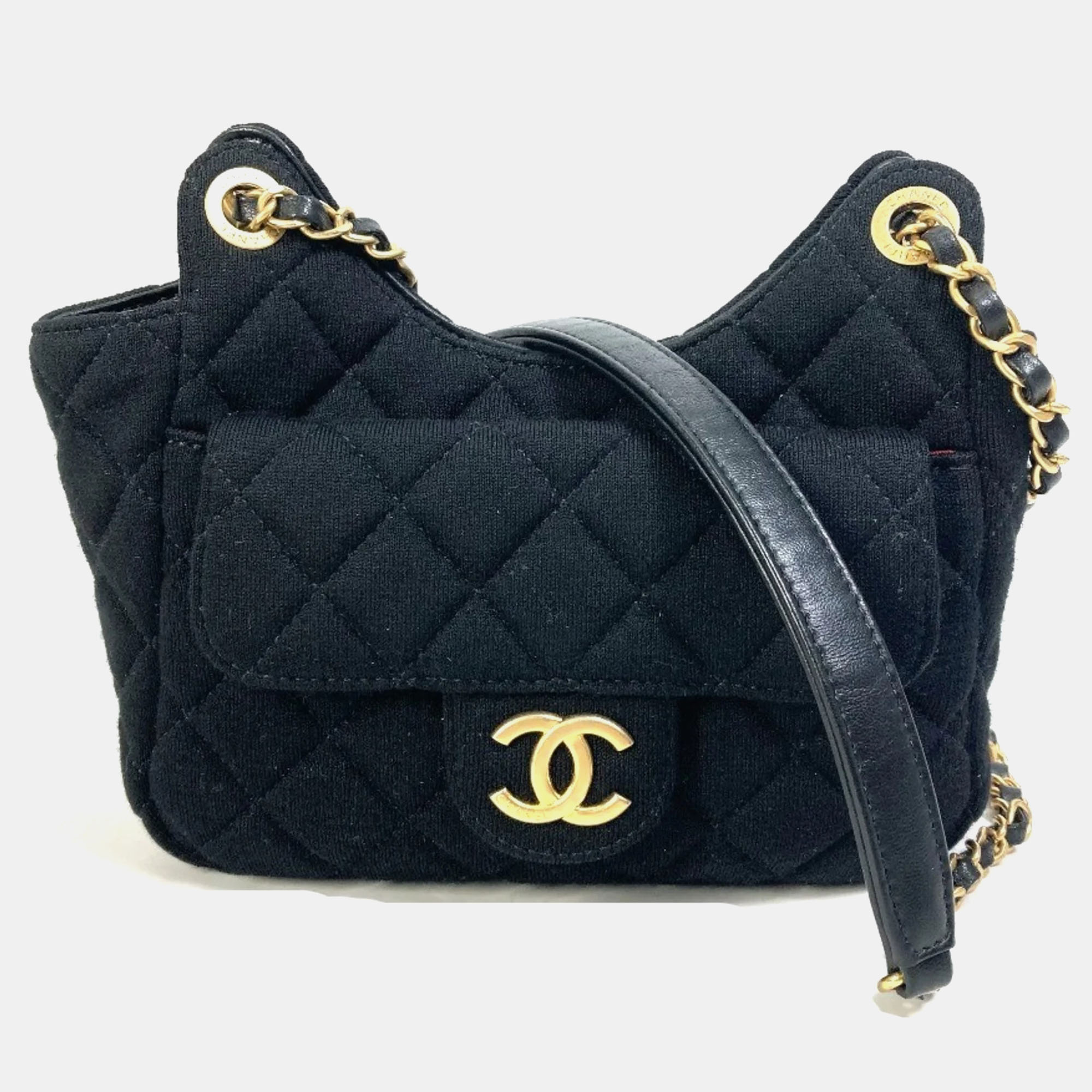 

Chanel Black Jersey Small Wavy Hobo Bag