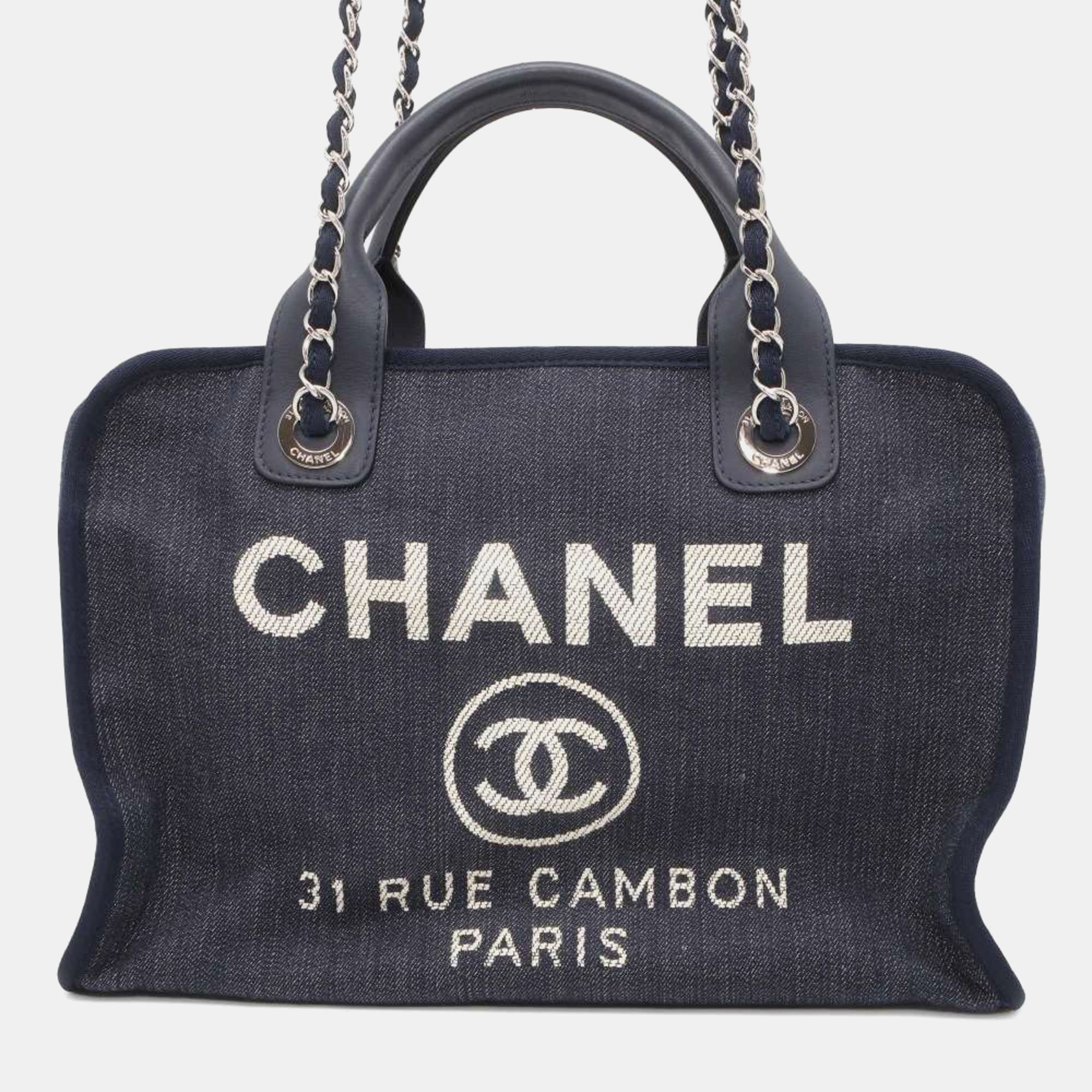 

Chanel Navy Denim Small Deauville Shoulder Bags, Navy blue