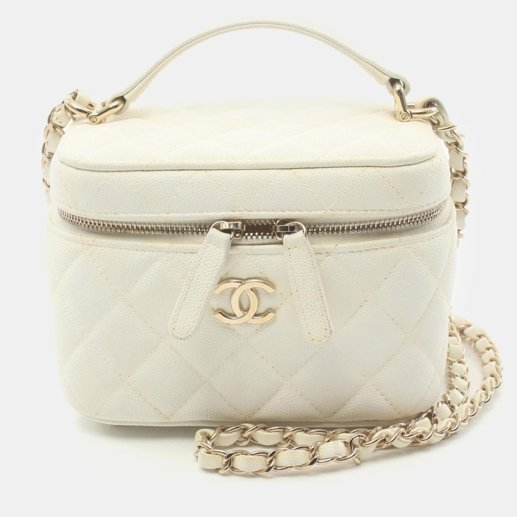 

Chanel White Quilted Caviar Top Handle Vanity Bag