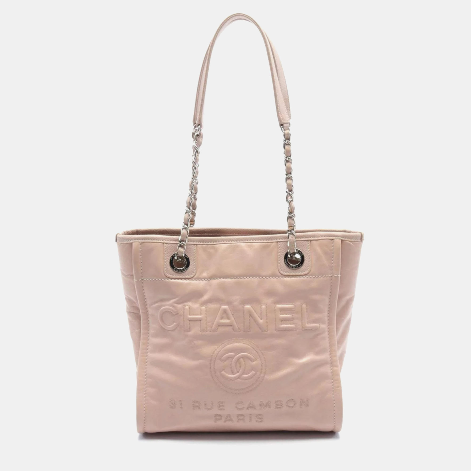 

Chanel Pink Glazed Leather North/South Deauville Small Shopping Tote Bag