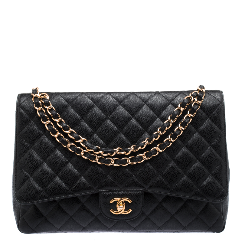 مملوكة مسبقًا Chanel Black Quilted Caviar Leather Maxi Classic Single Flap Bag