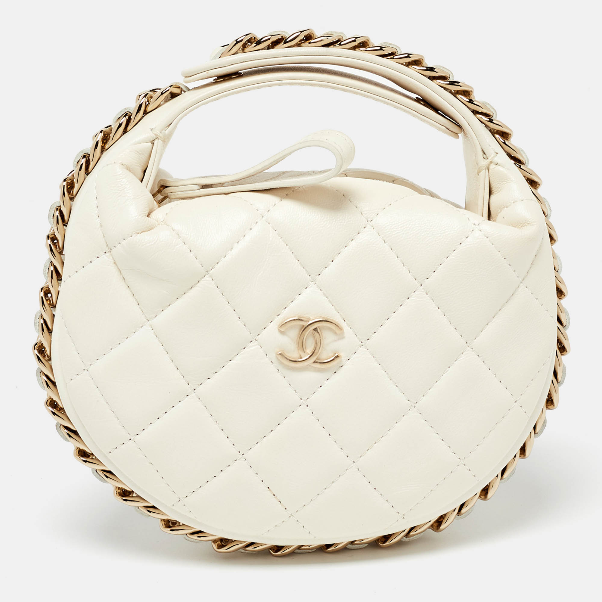 

Chanel Off White Quilted Leather Mini Chain Around Hobo