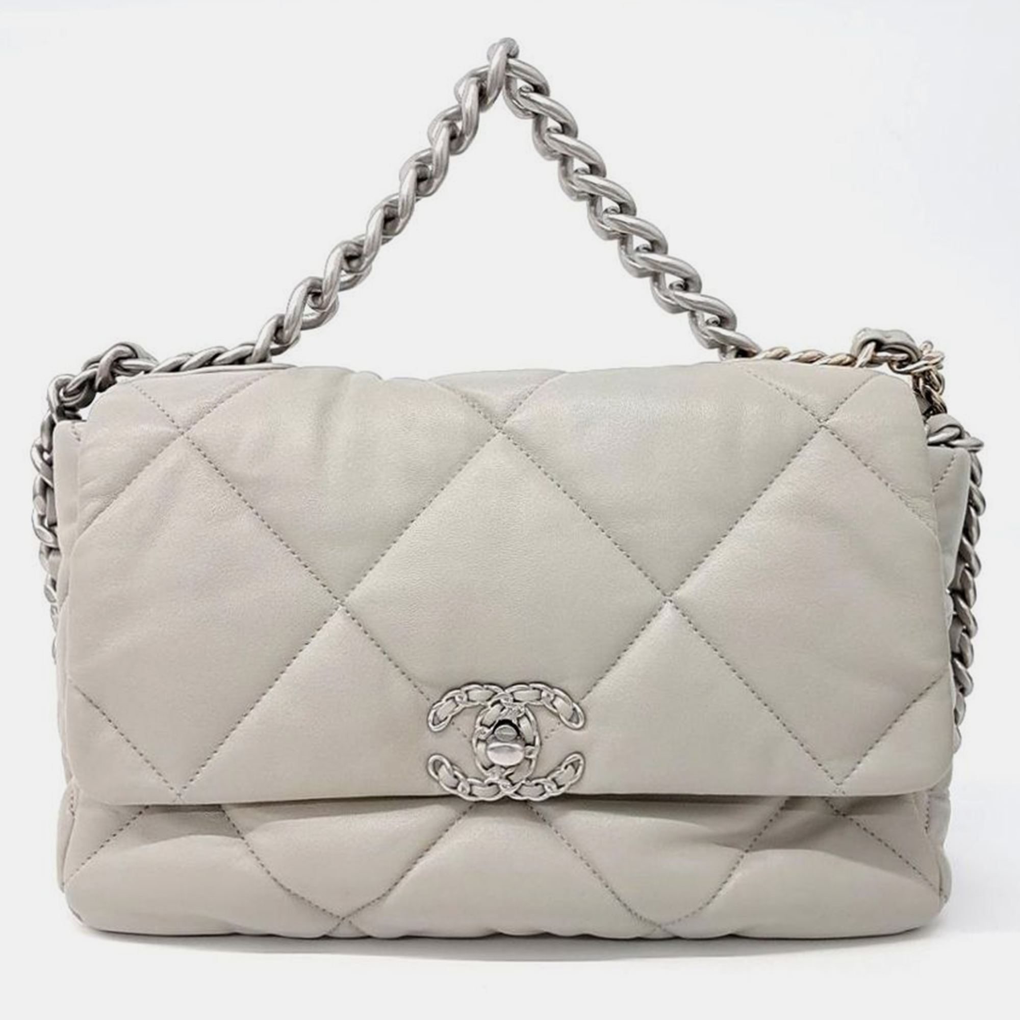 Pre-owned Chanel 19 Flap Bag Large In Grey