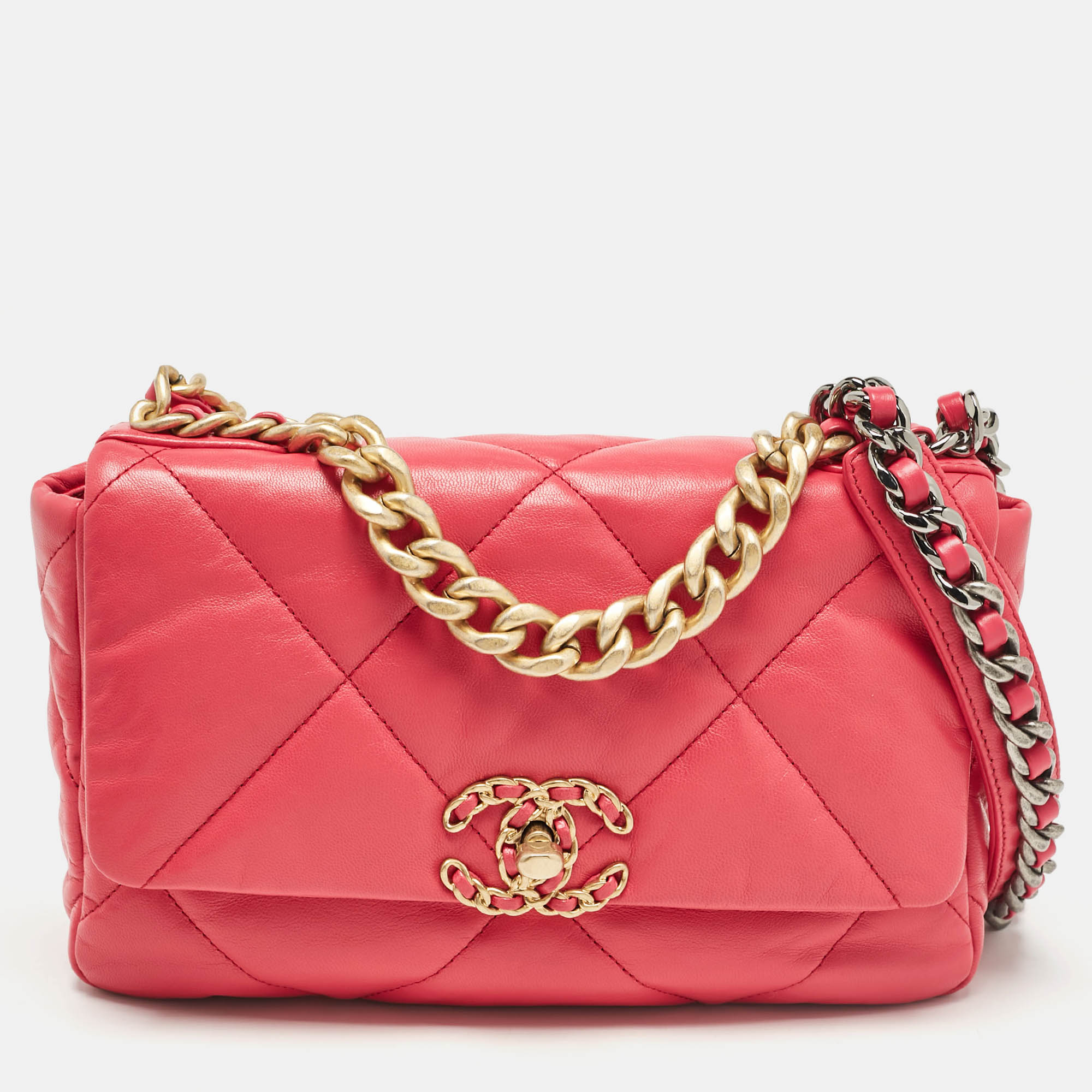 

Chanel Pink Quilted Leather Small 19 Flap Bag