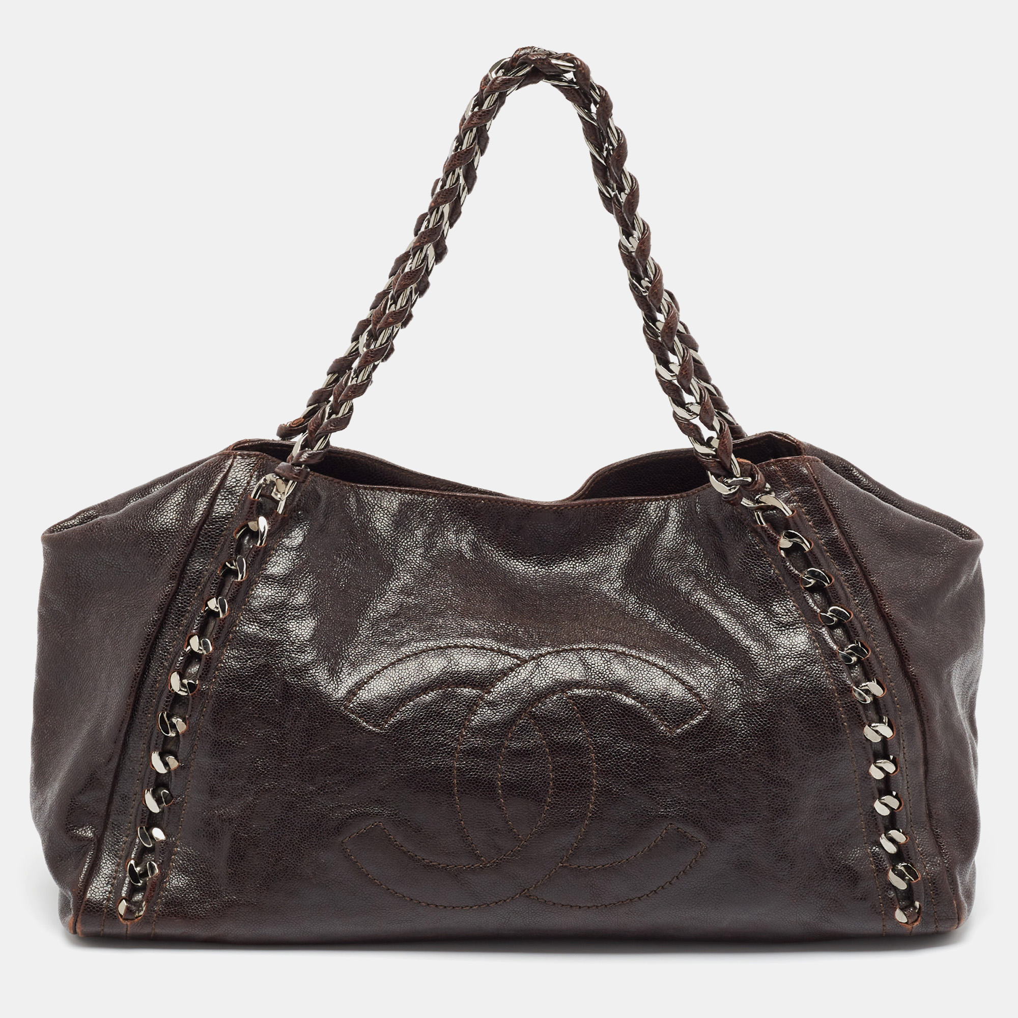 

Chanel Dark Brown Caviar Leather Modern Chain East West Tote