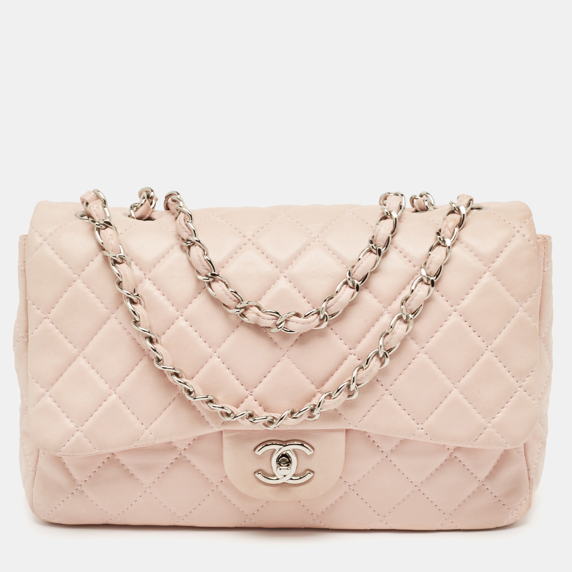 

Chanel Light Pink Quilted Leather Jumbo Classic Single Flap Bag