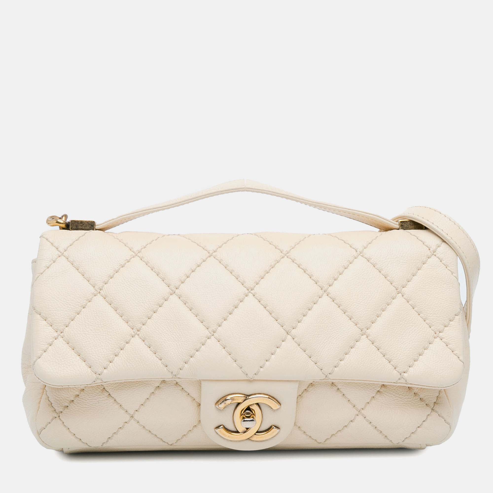 

Chanel Ivory Calfskin Leather Medium Urban Day Flap Shoulder Bag, White