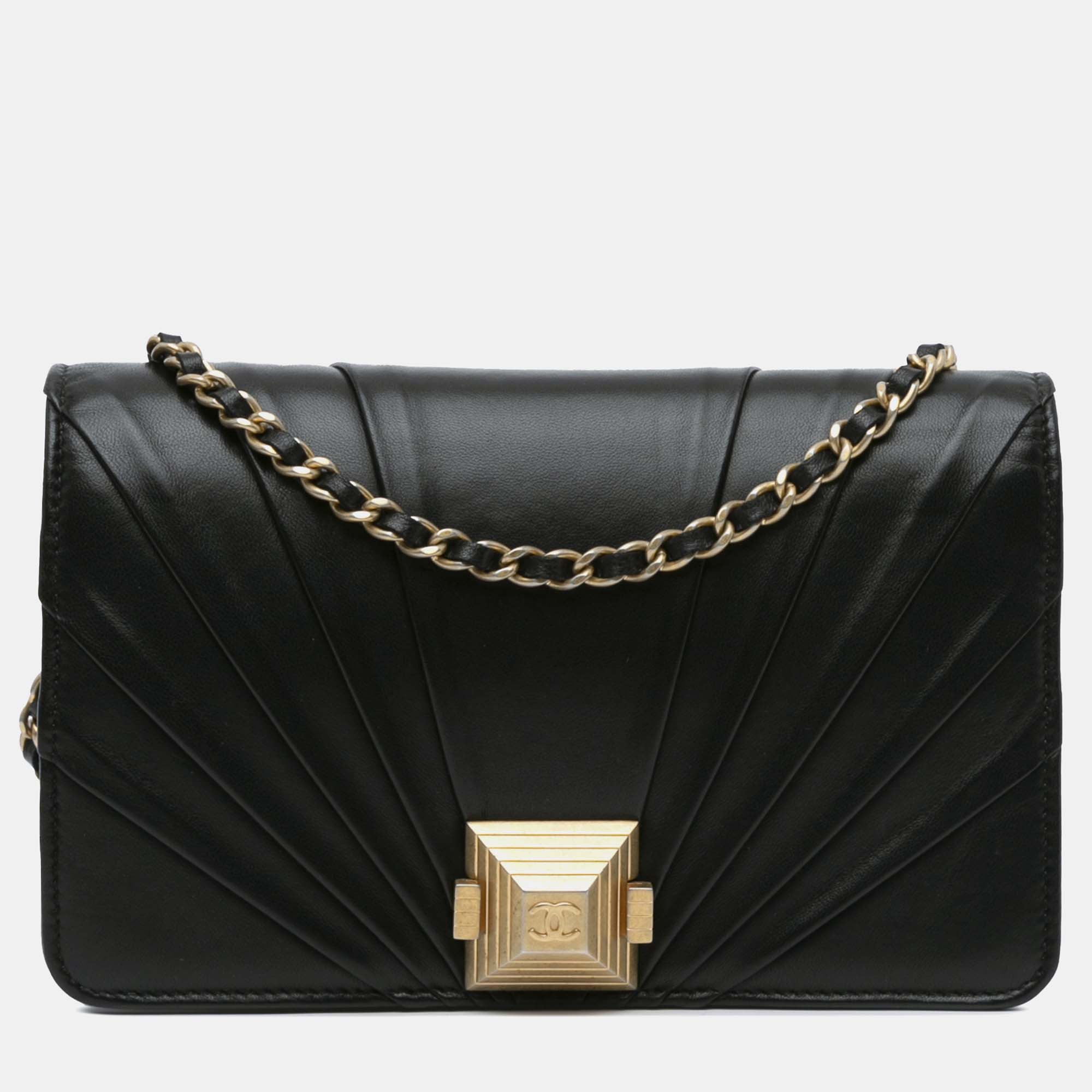 

Chanel Black Lambskin Leather Pyramid Wallet On Chain