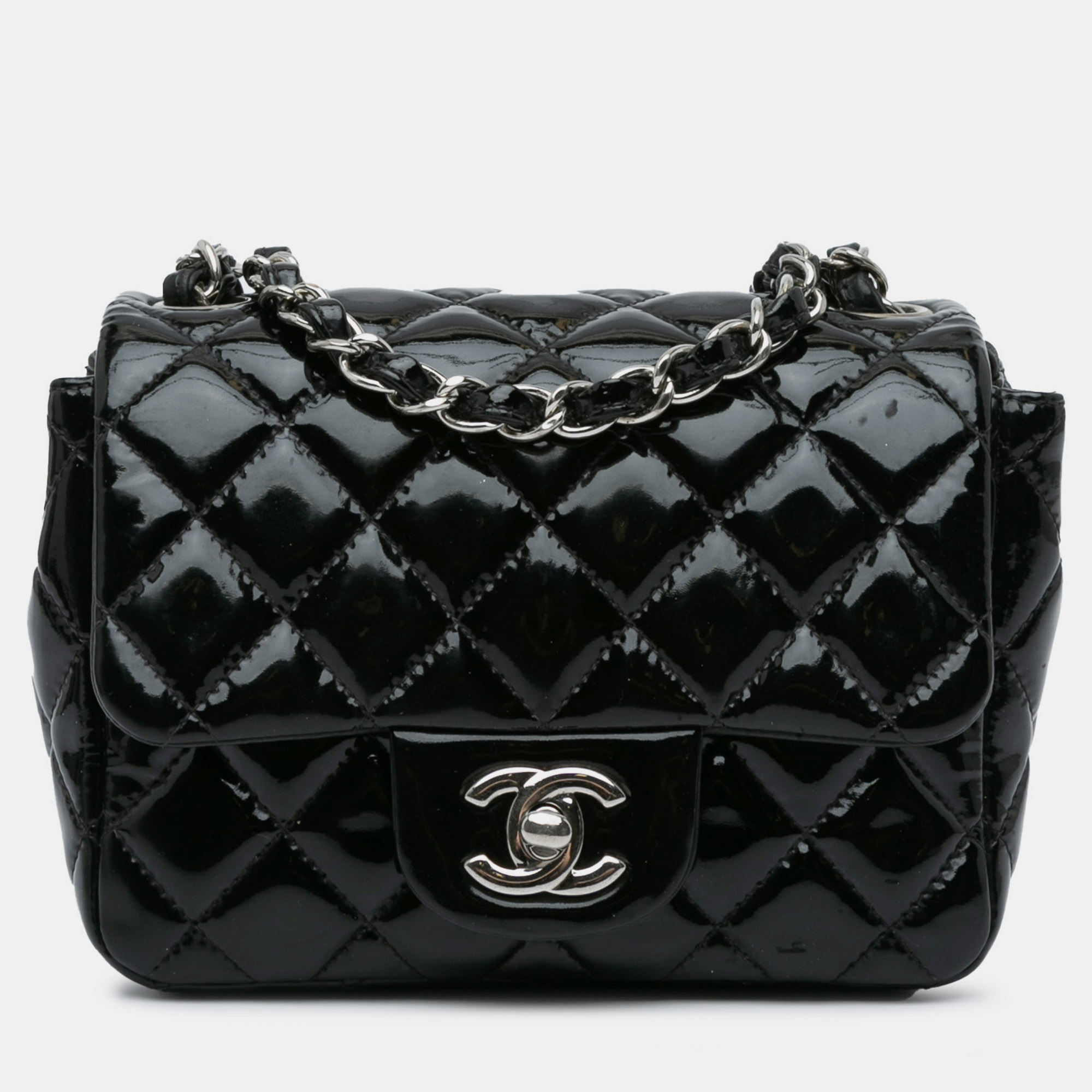 

Chanel Black Patent Leather Mini Square Classic Single Flap Bag