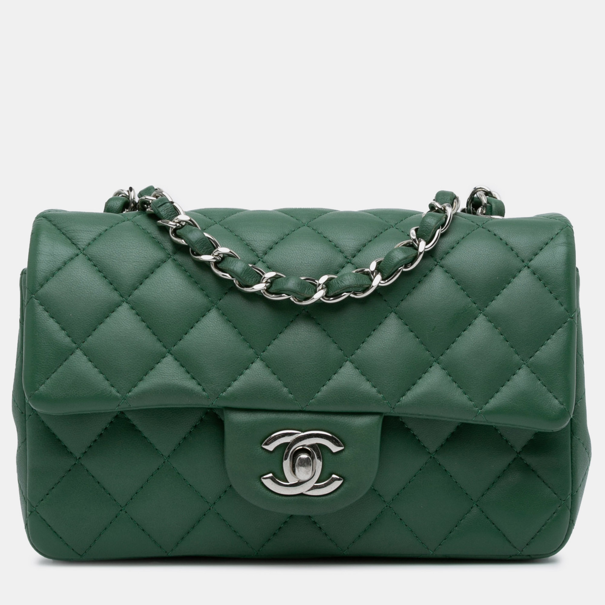 

Chanel Mini Rectangular Classic Lambskin Single Flap Bag, Green