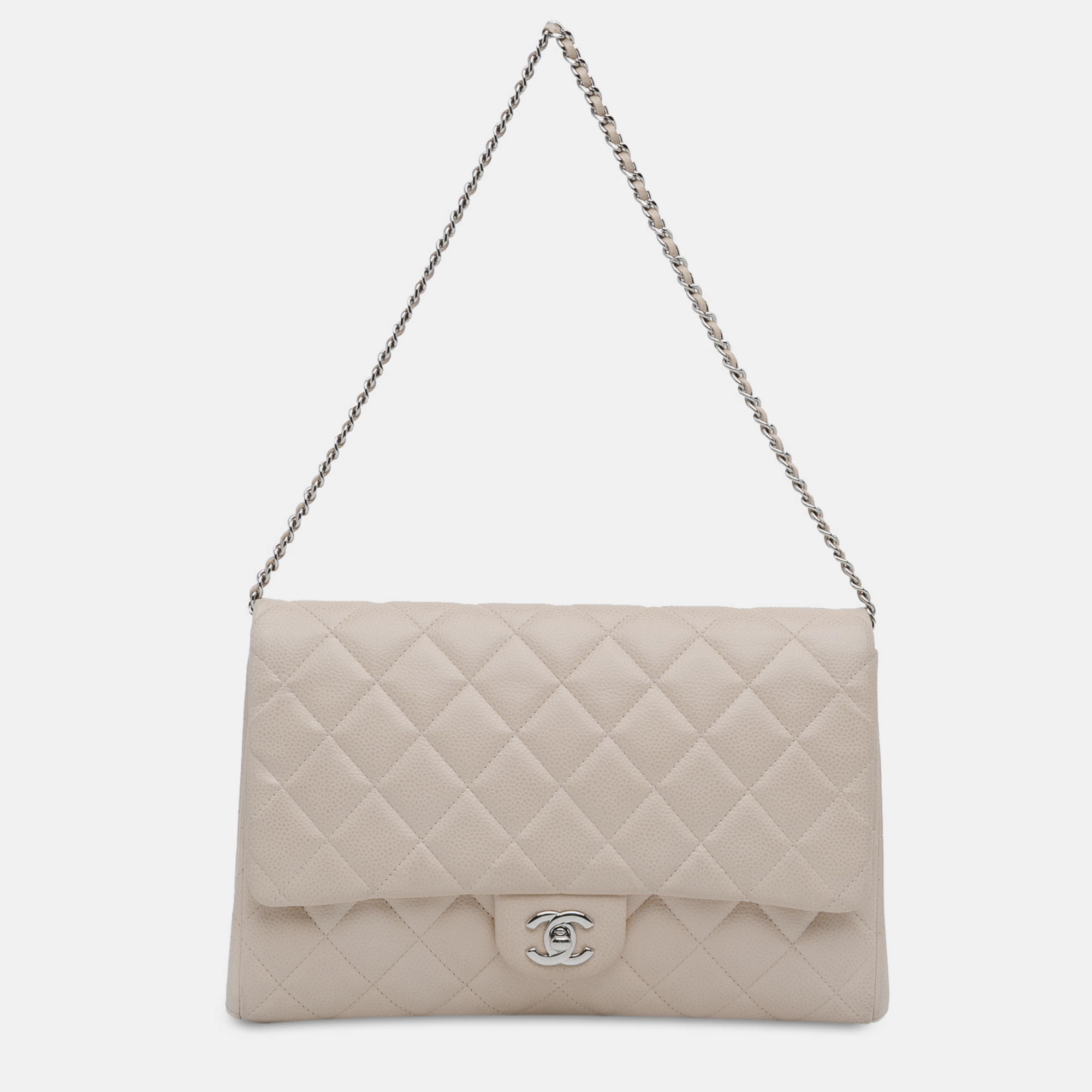 

Chanel Quilted Caviar Flap Clutch with Chain, Beige