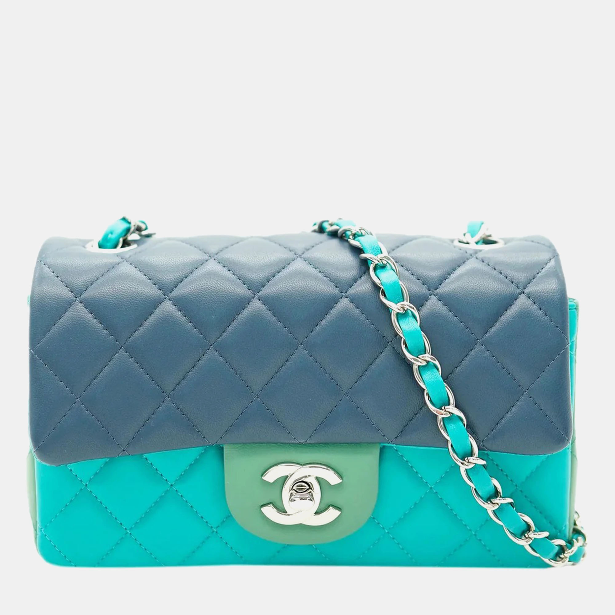 

Chanel Navy Blue/Green Leather Mini Rectangular Flap Shoulder Bag