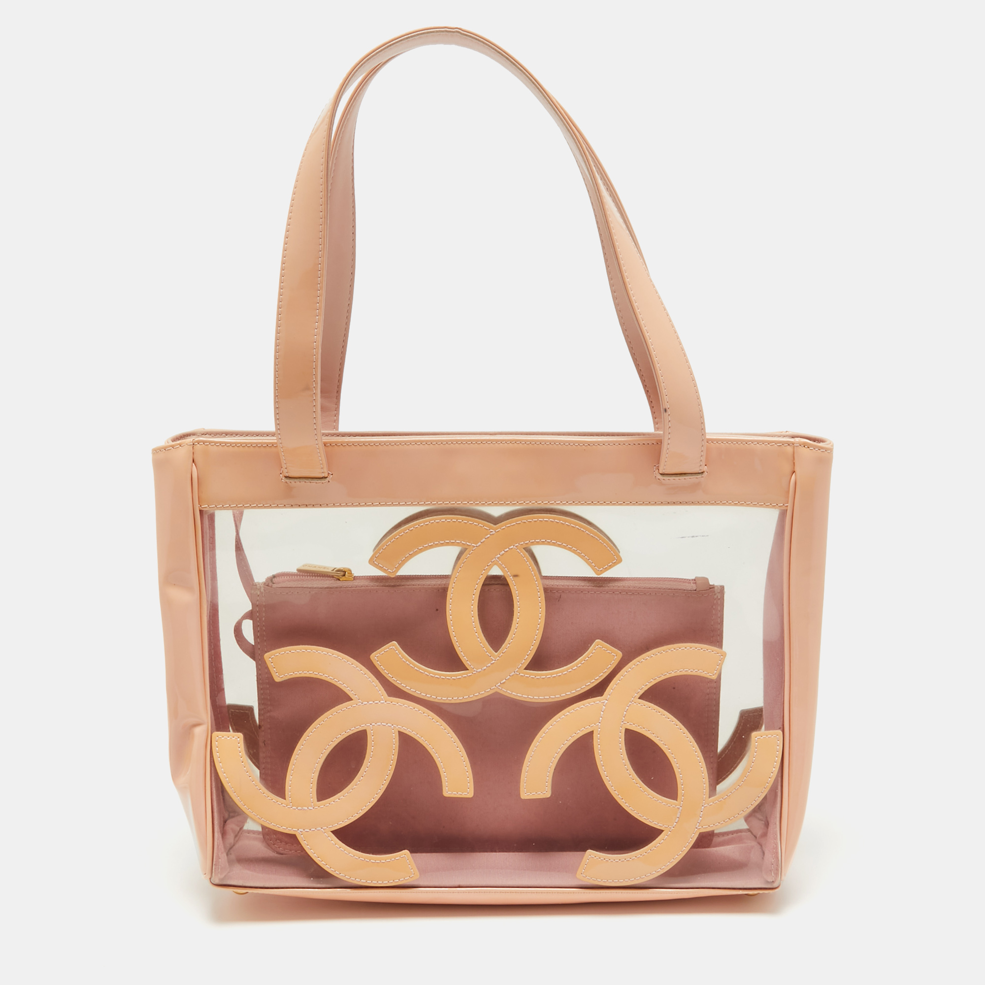 

Chanel Pink/Peach PVC and Patent Leather Triple CC Tote