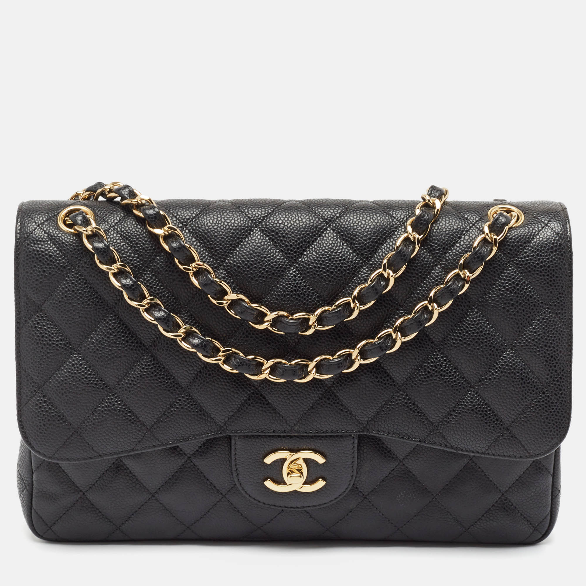 

Chanel Black Quilted Caviar Leather Jumbo Classic Double Flap Bag