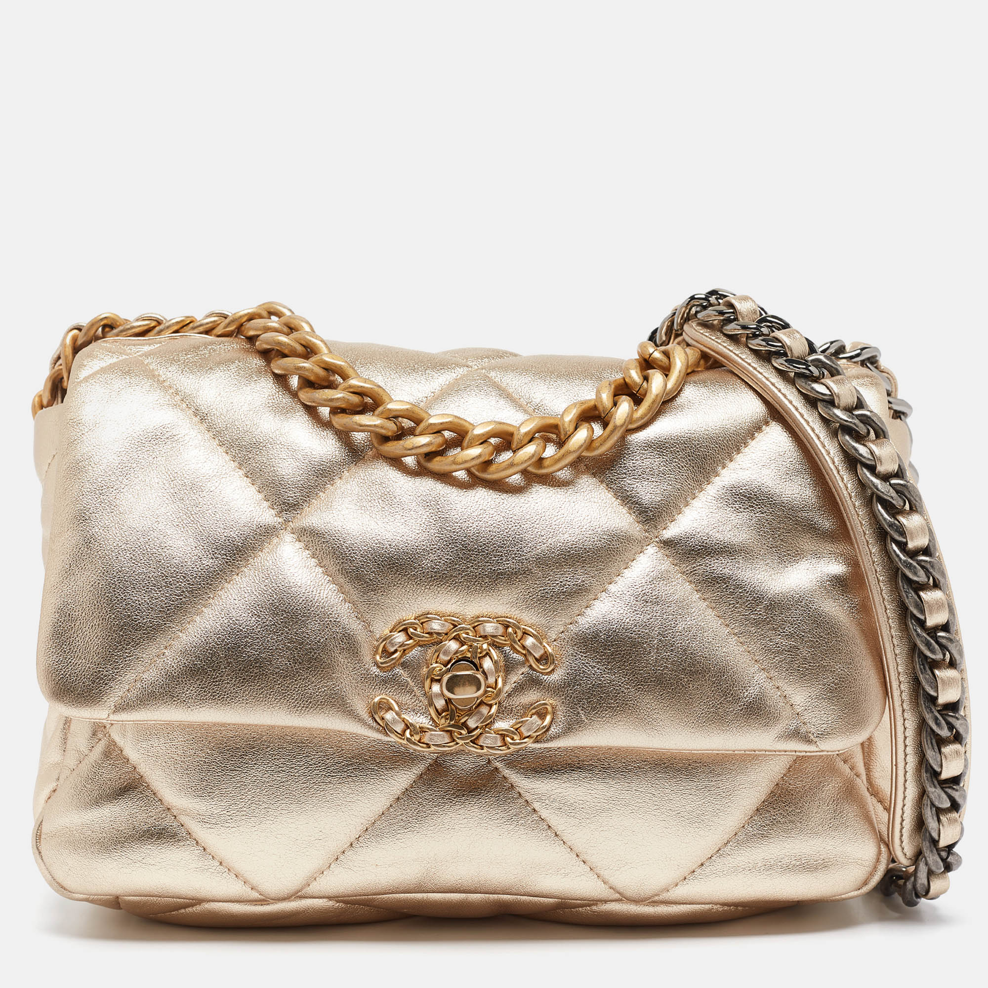 

Chanel Gold Quilted Leather Small 19 Flap Bag