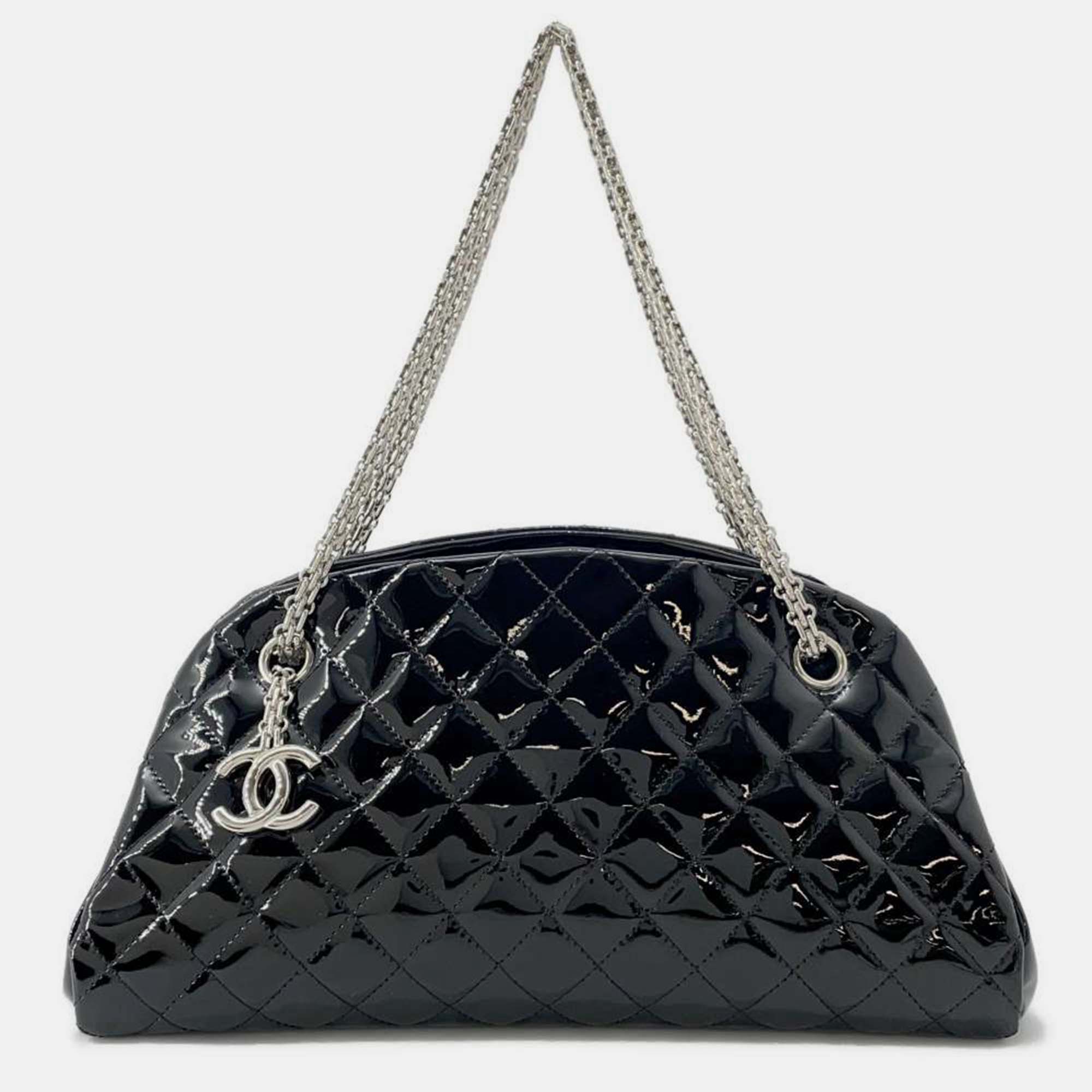 

Chanel Black Patent Quilted Medium Just Mademoiselle Bowling Bag