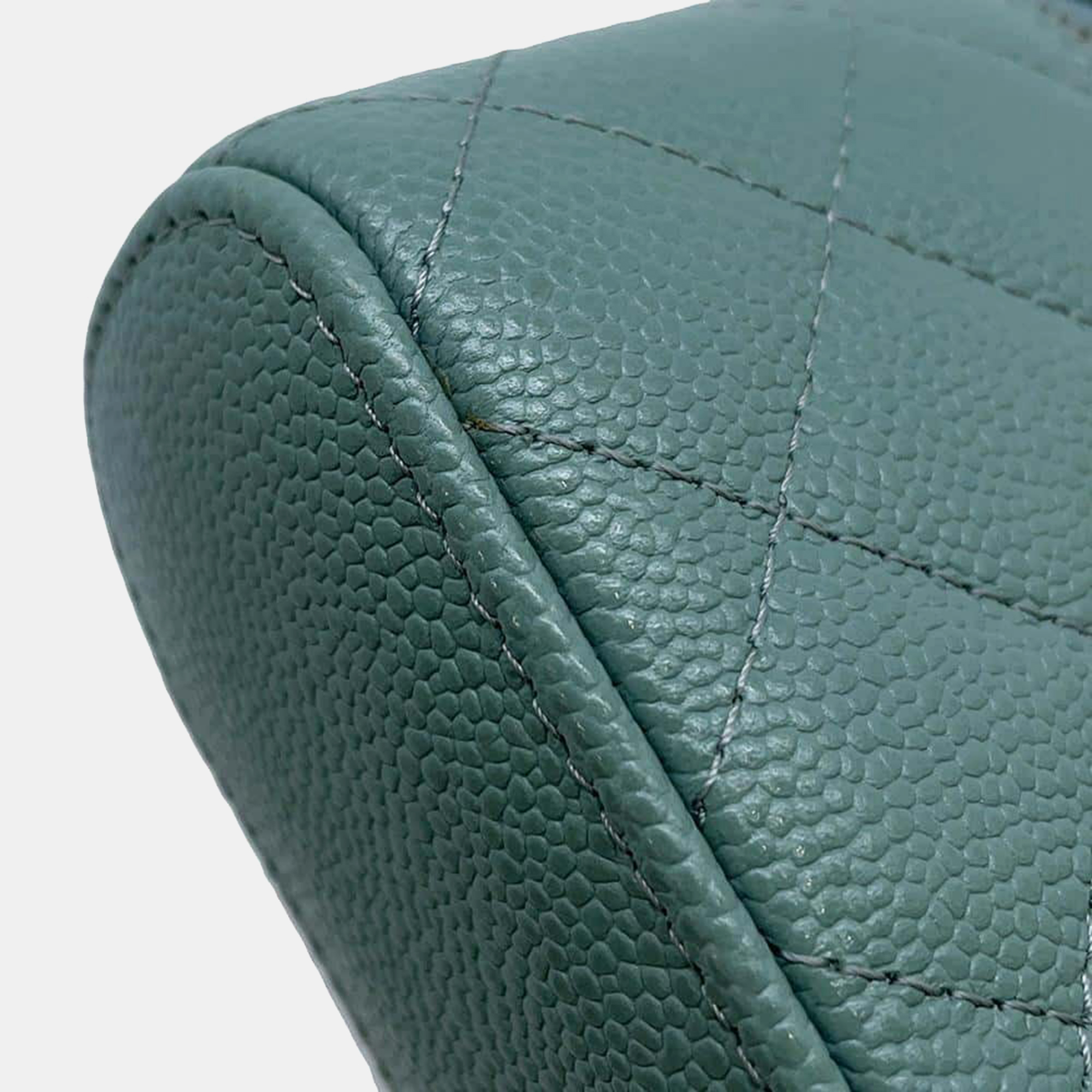 Chanel Green Caviar Leather Small Top Handle Vanity Case Bag 