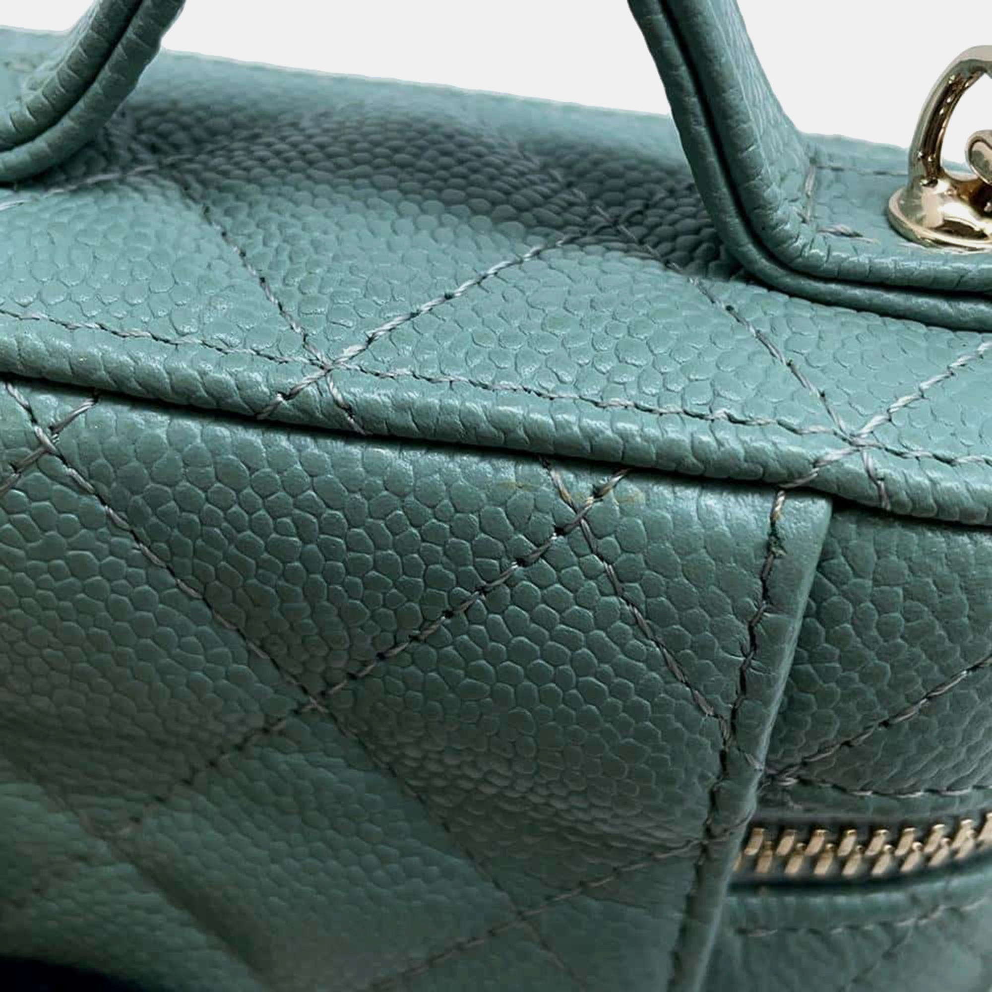 Chanel Green Caviar Leather Small Top Handle Vanity Case Bag 