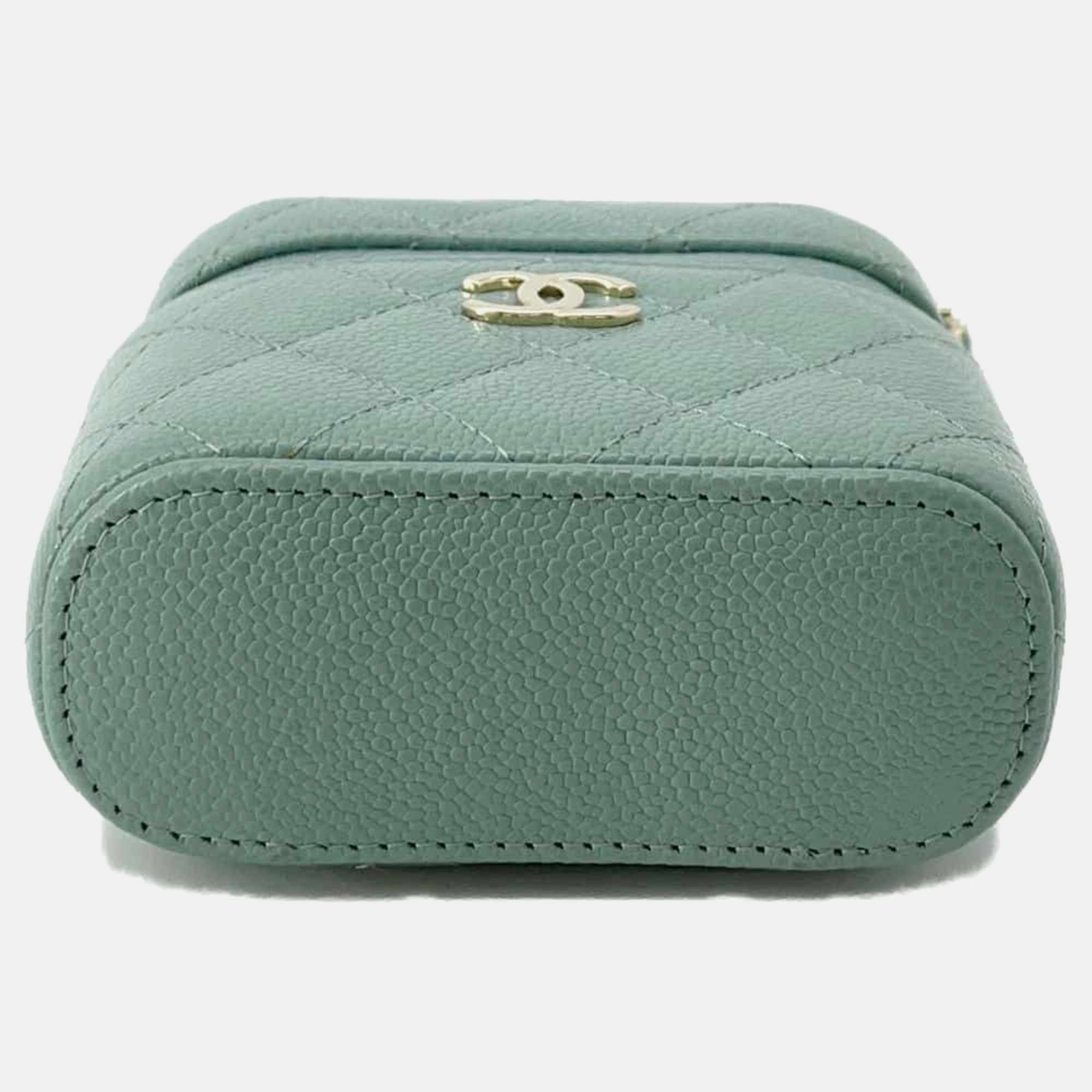 Chanel Green Caviar Leather Small Top Handle Vanity Case Bag 