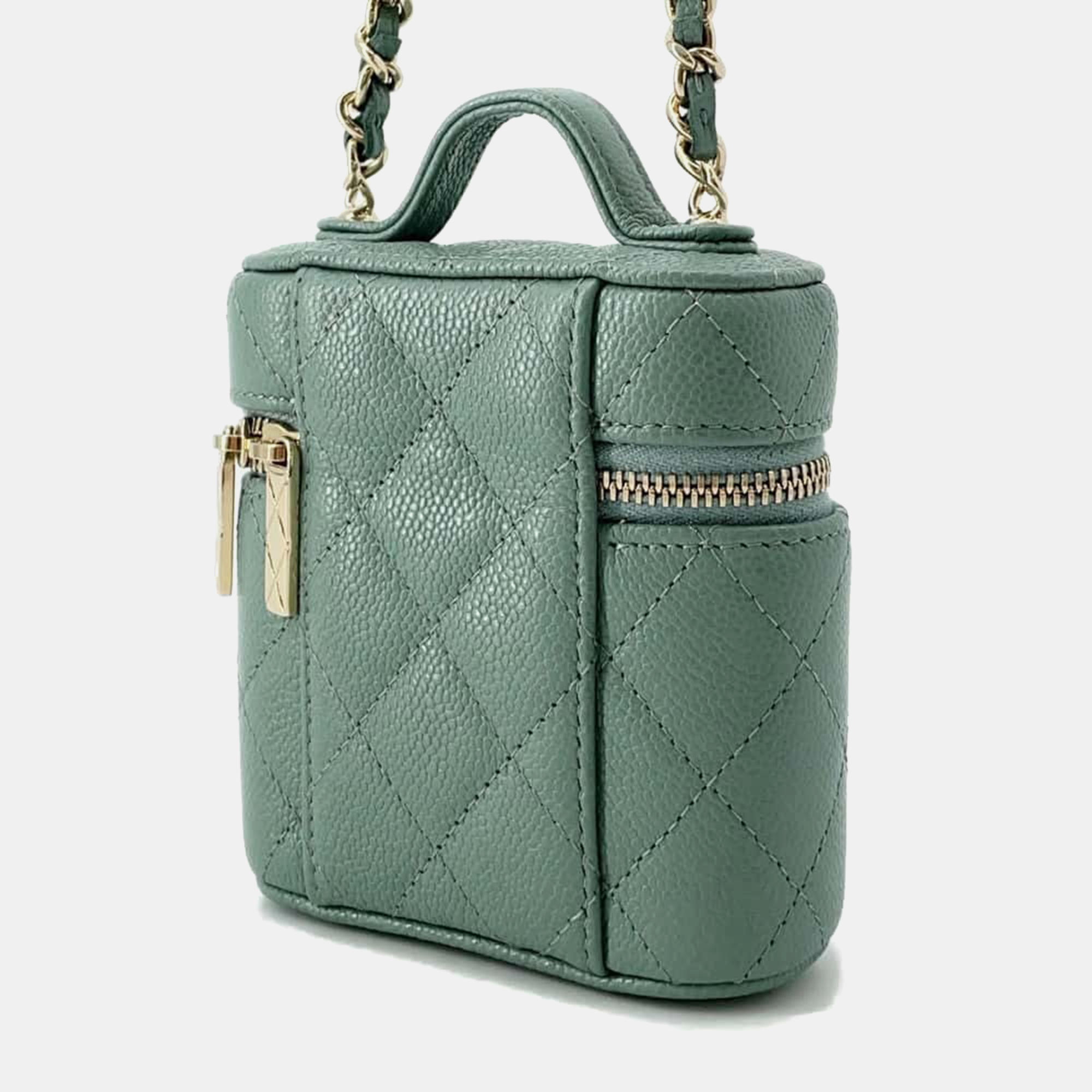 Chanel Green Caviar Leather Small Top Handle Vanity Case Bag 