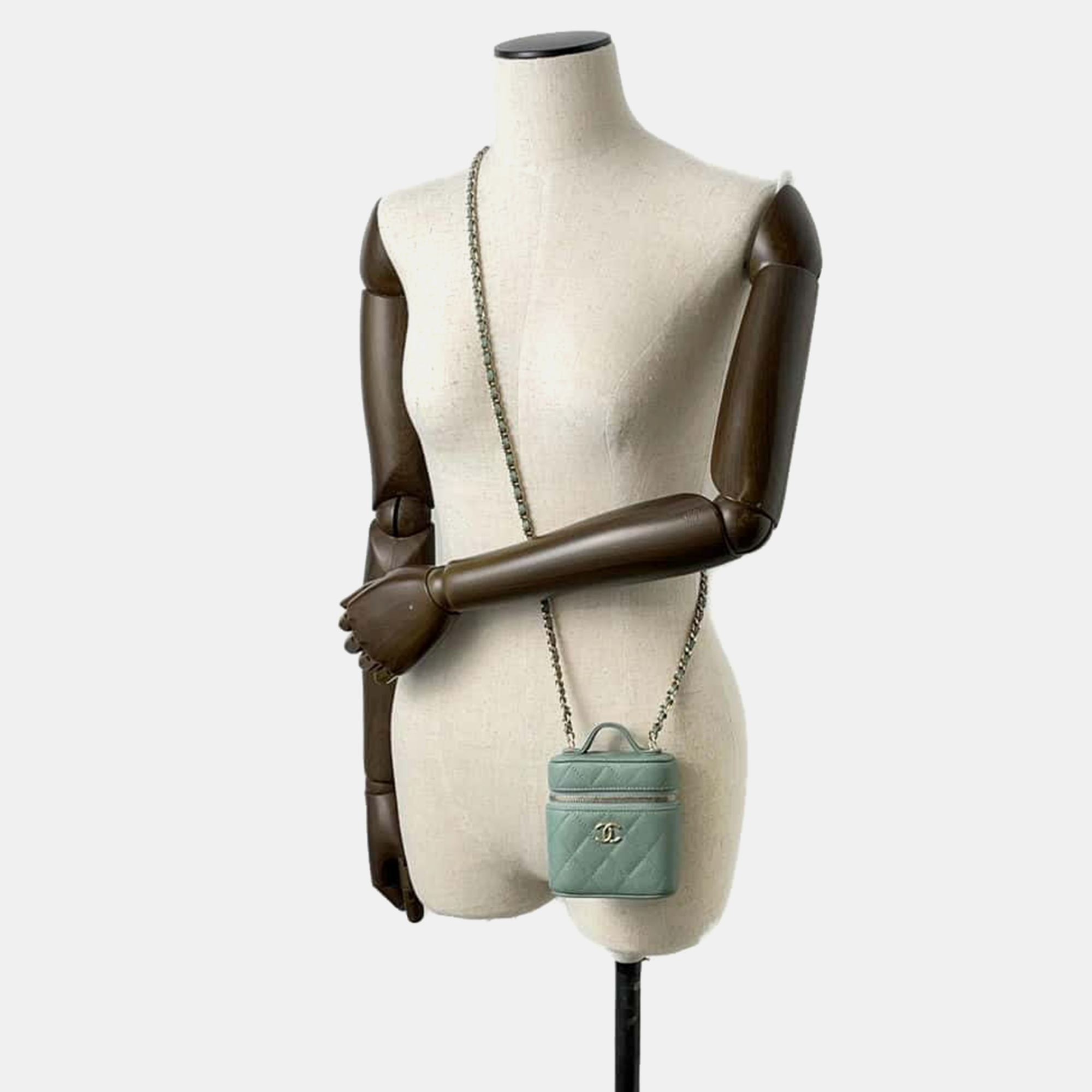 Chanel Green Caviar Leather Small Top Handle Vanity Case Bag 