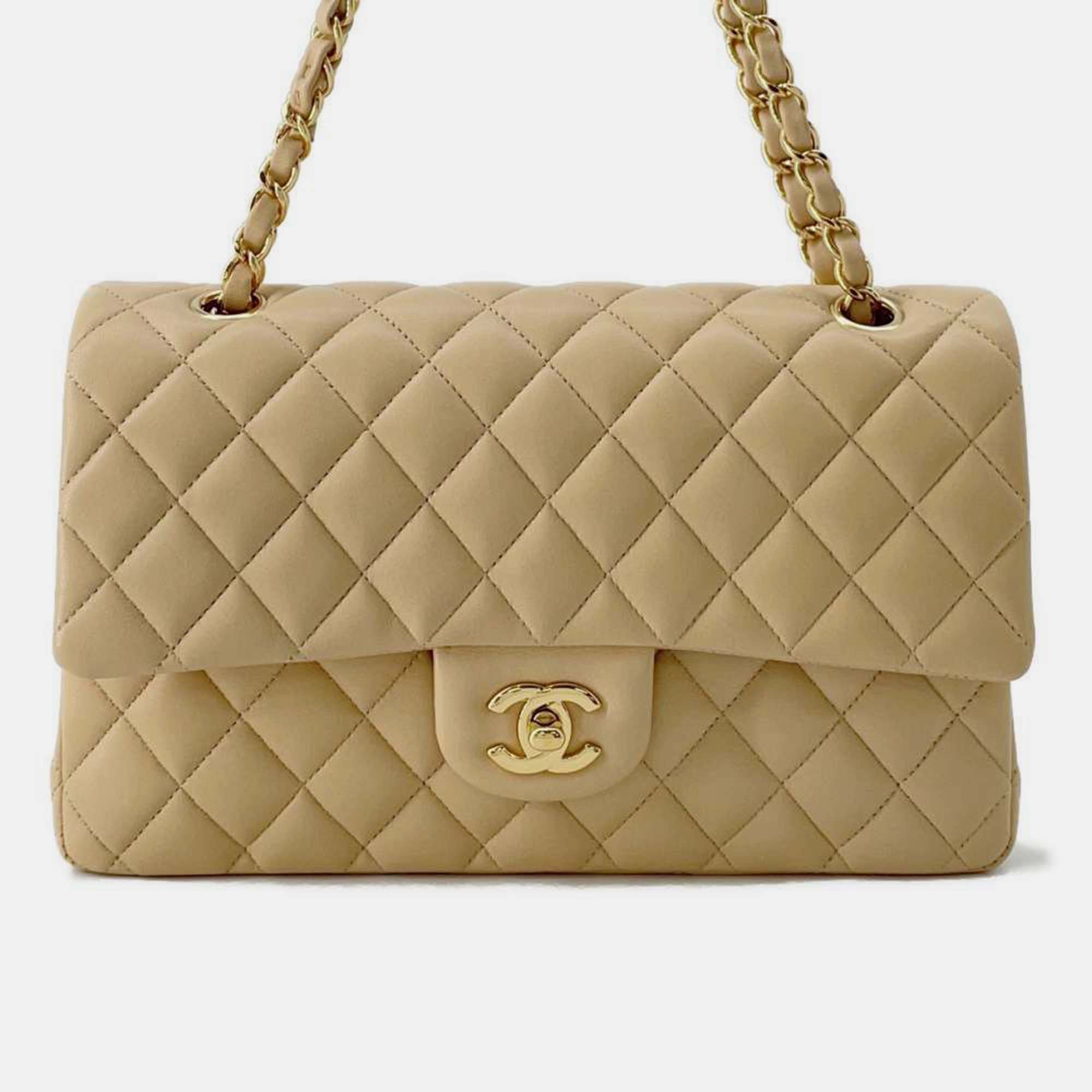 

Chanel Beige Leather  Classic Double Flap Shoulder Bags