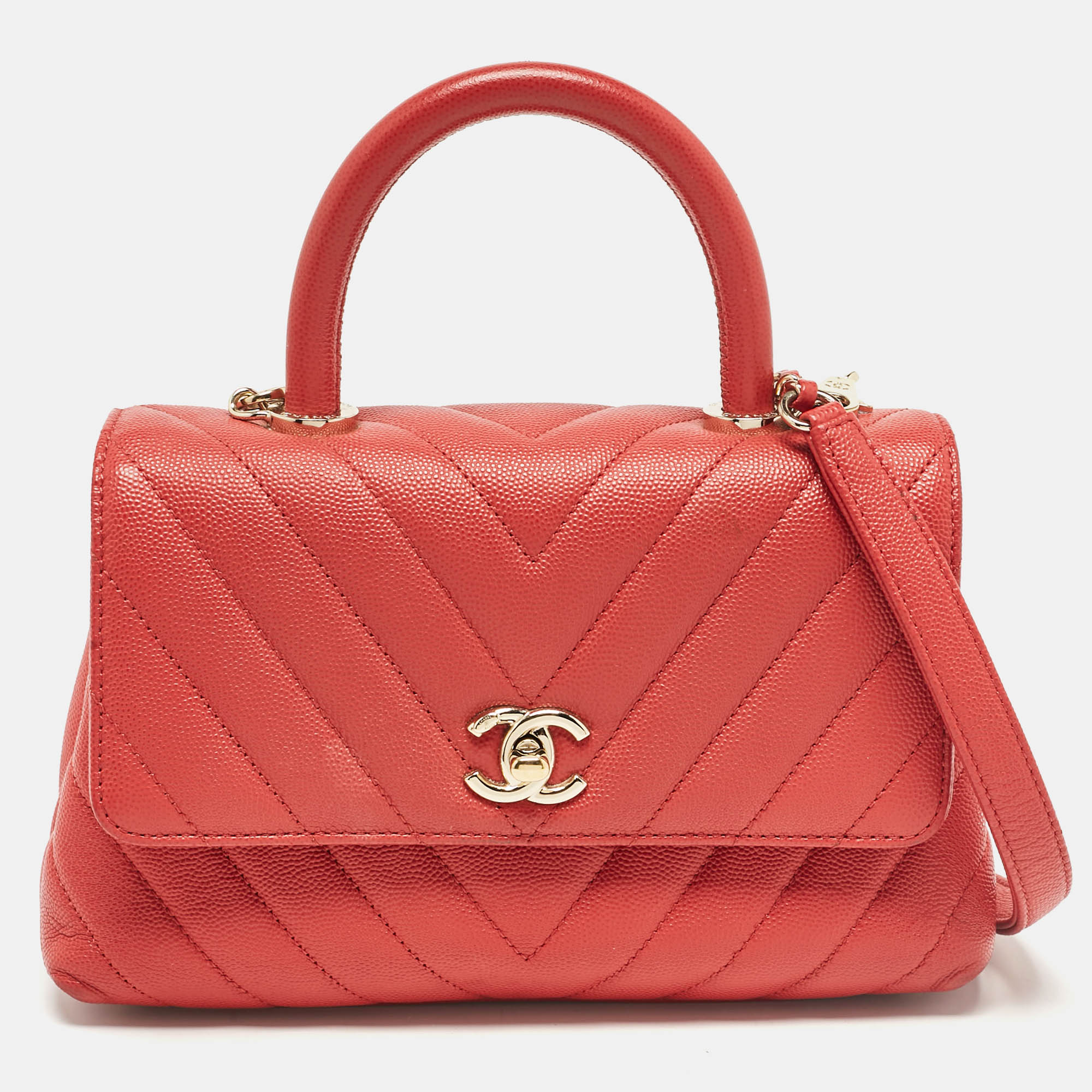 

Chanel Brick Red Caviar Leather Mini Coco Top Handle Bag