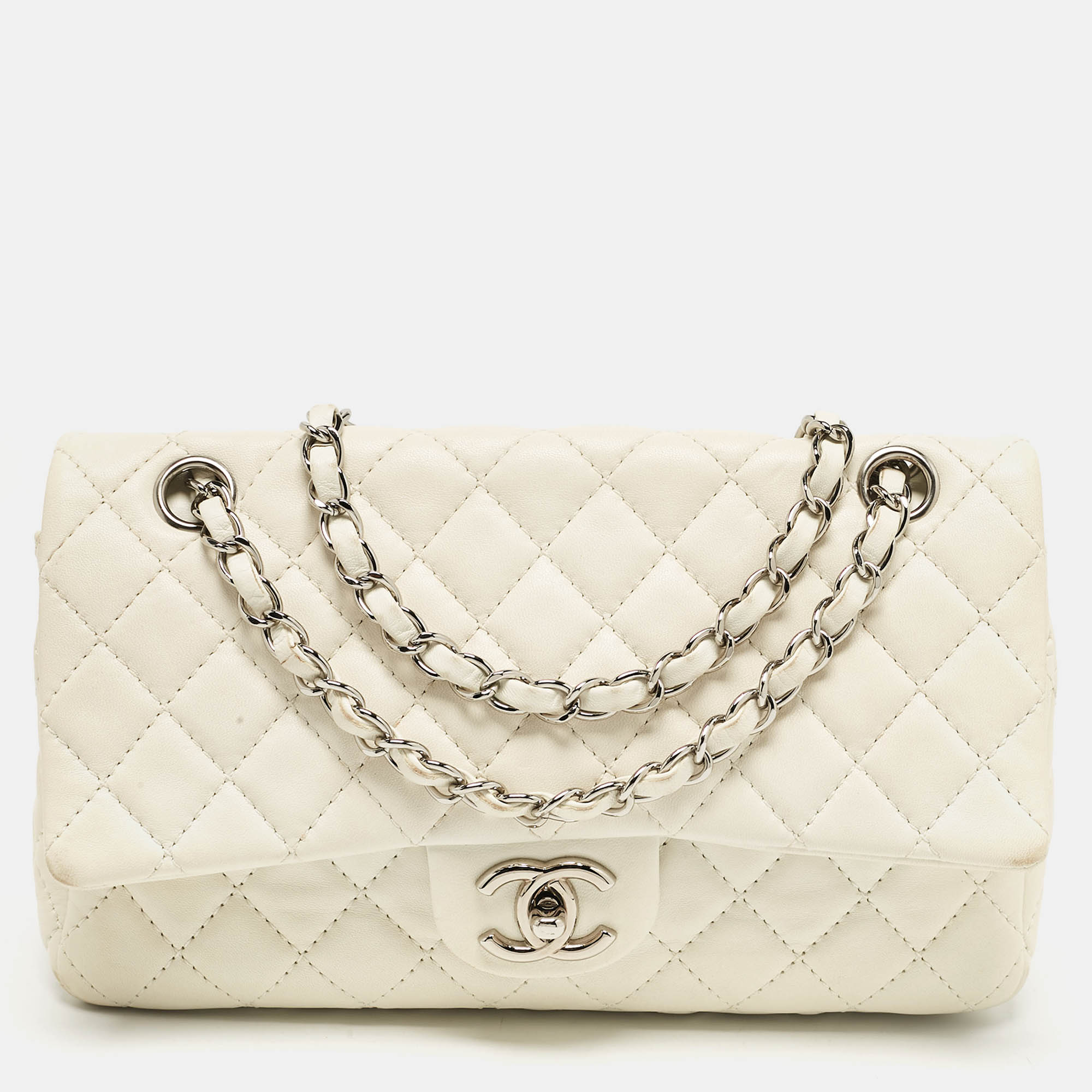 

Chanel White Quilted Leather Medium Classic Double Flap Bag