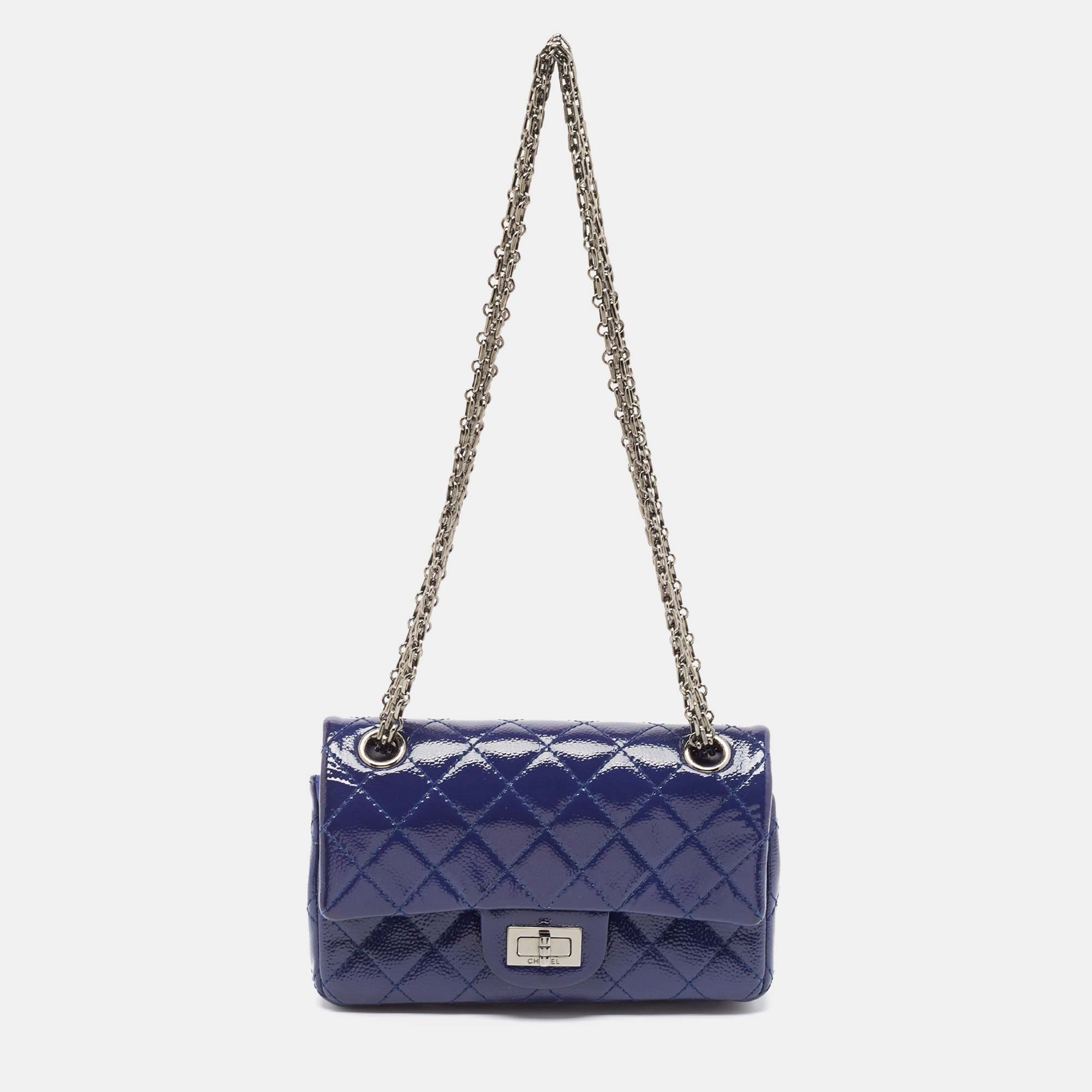 

Chanel Purple Quilted Patent Leather Mini Reissue 2.55 Flap Bag