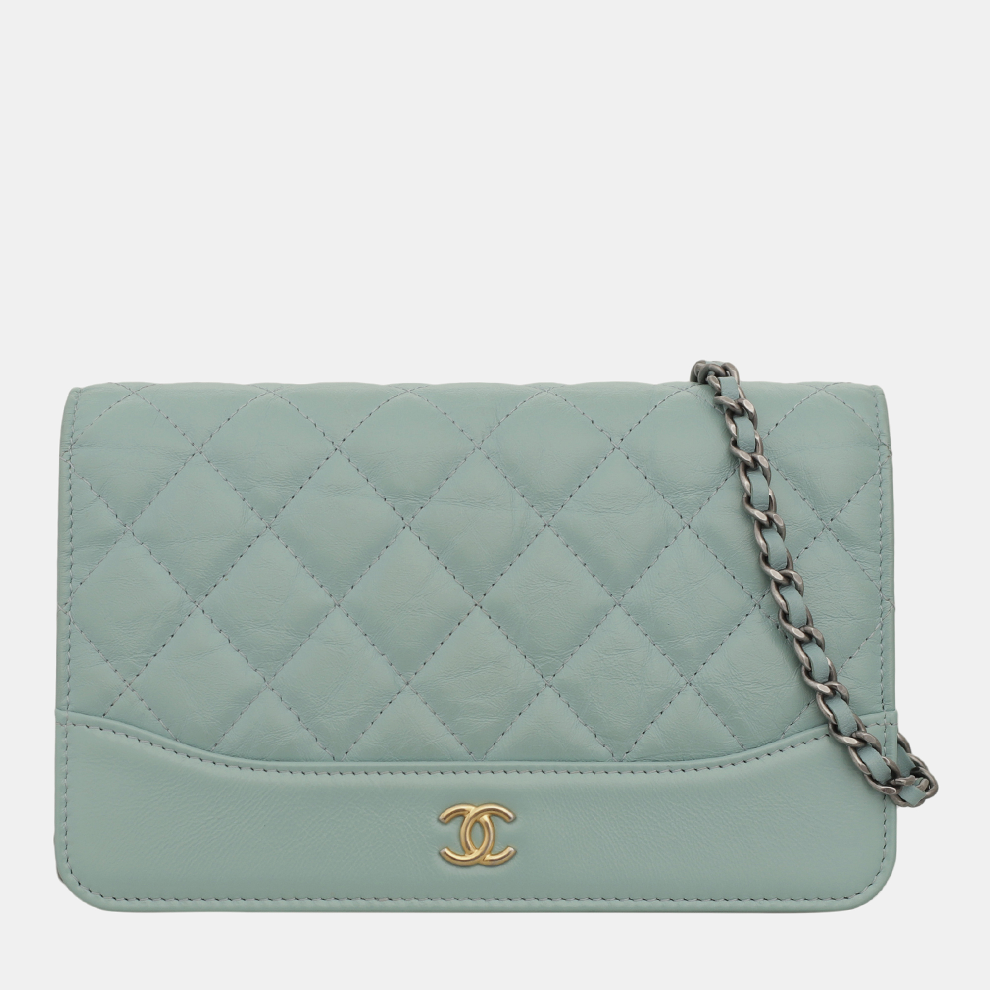 Pre-owned Chanel Tiffany Blue Leather Classic Wallet On Chain