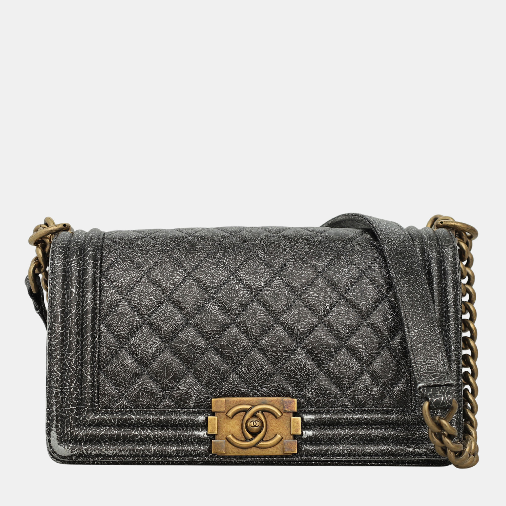 

Chanel Metallic Grey Leather Medium Boy Bag