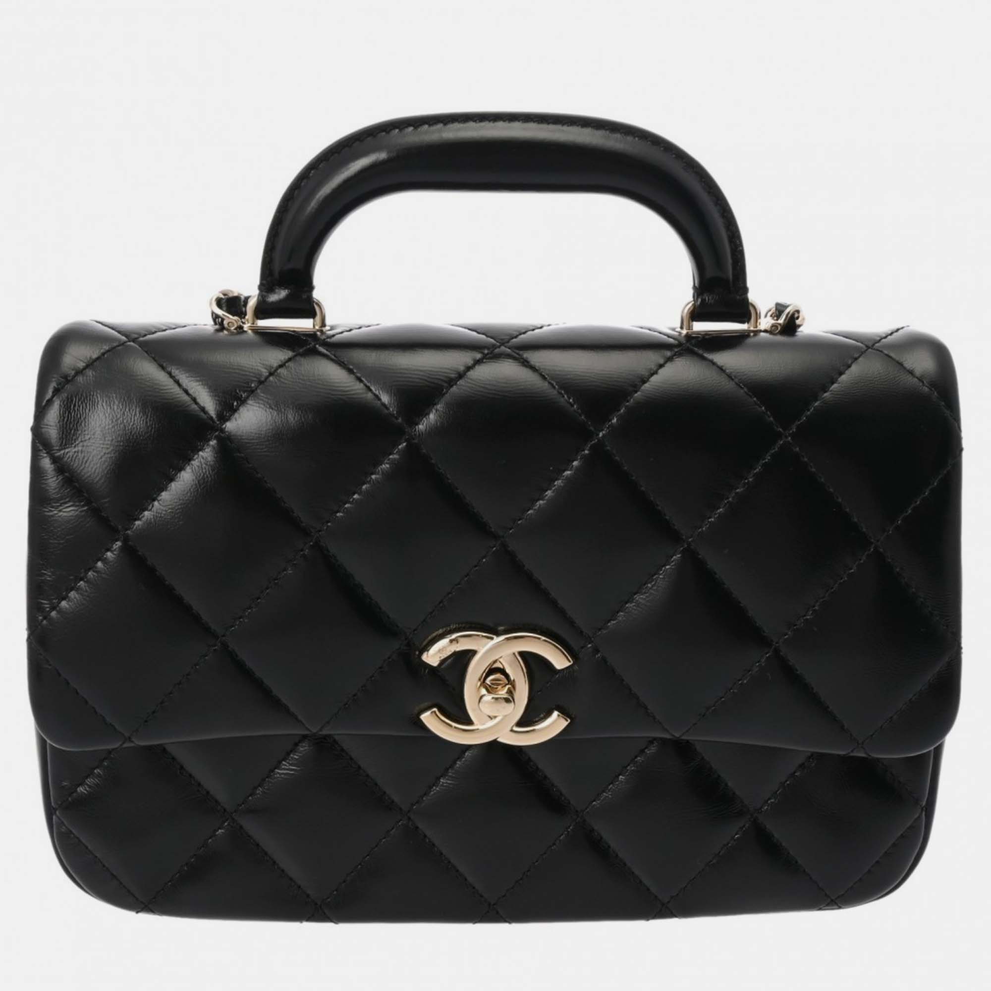 

Chanel Black Shiny Lambskin Quilted Coco Trip Flap Bag