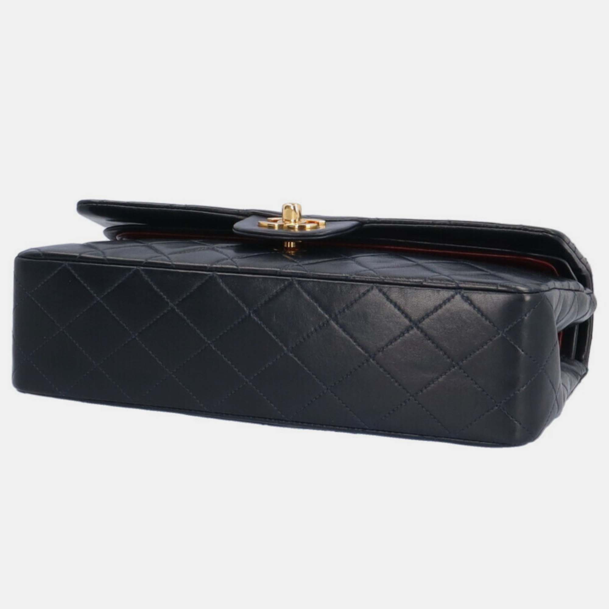 Chanel Black Lambskin Leather Medium Classic Double Flap Shoulder Bag 