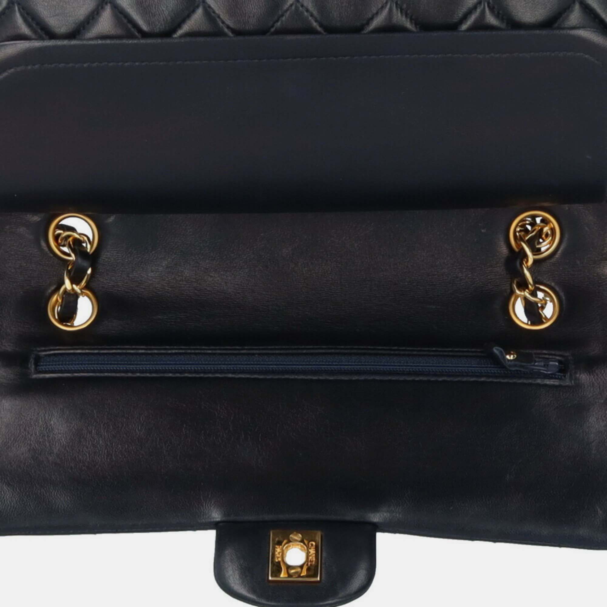 Chanel Black Lambskin Leather Medium Classic Double Flap Shoulder Bag 