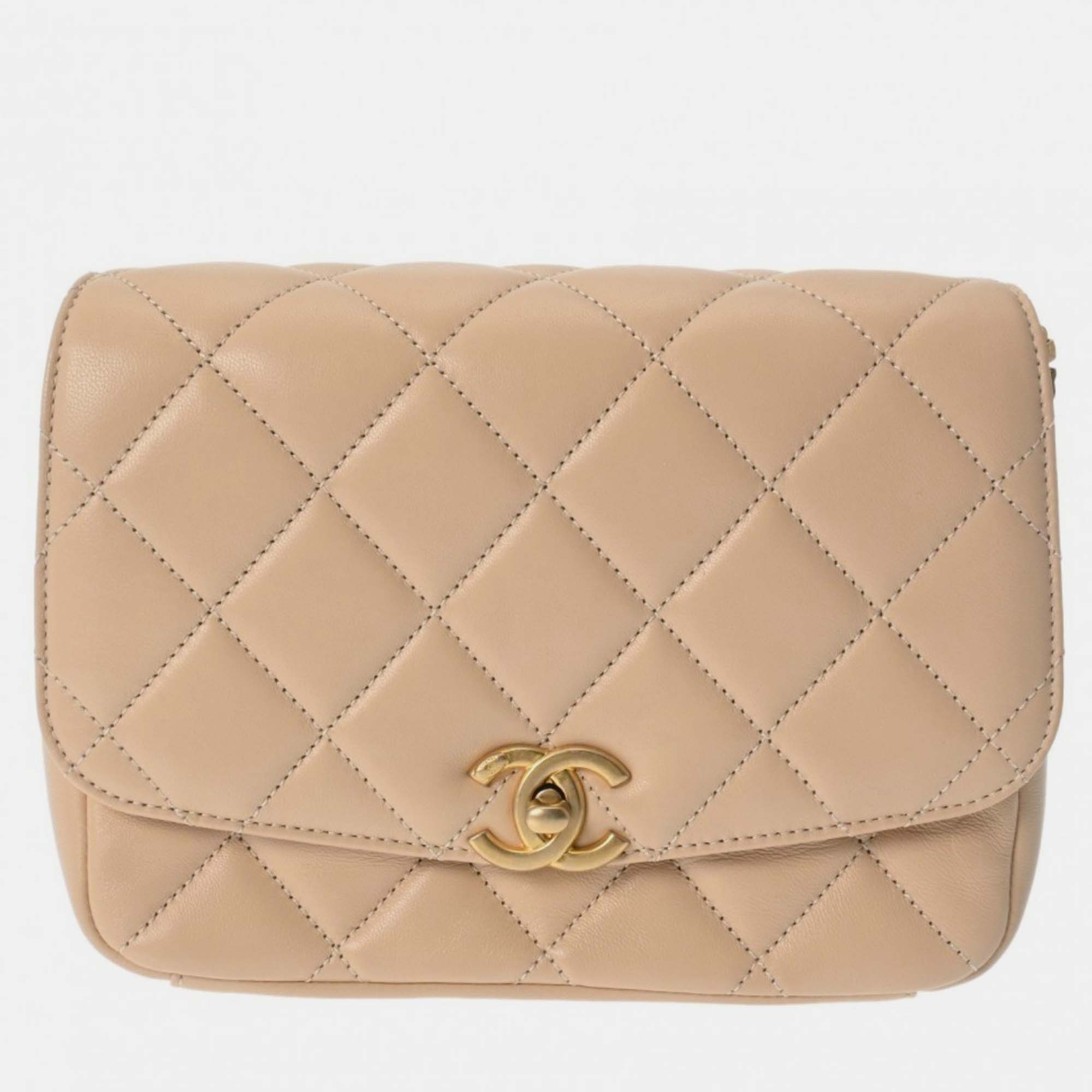 

Chanel Beige Leather CC Quilted Coin Shoulder Bag