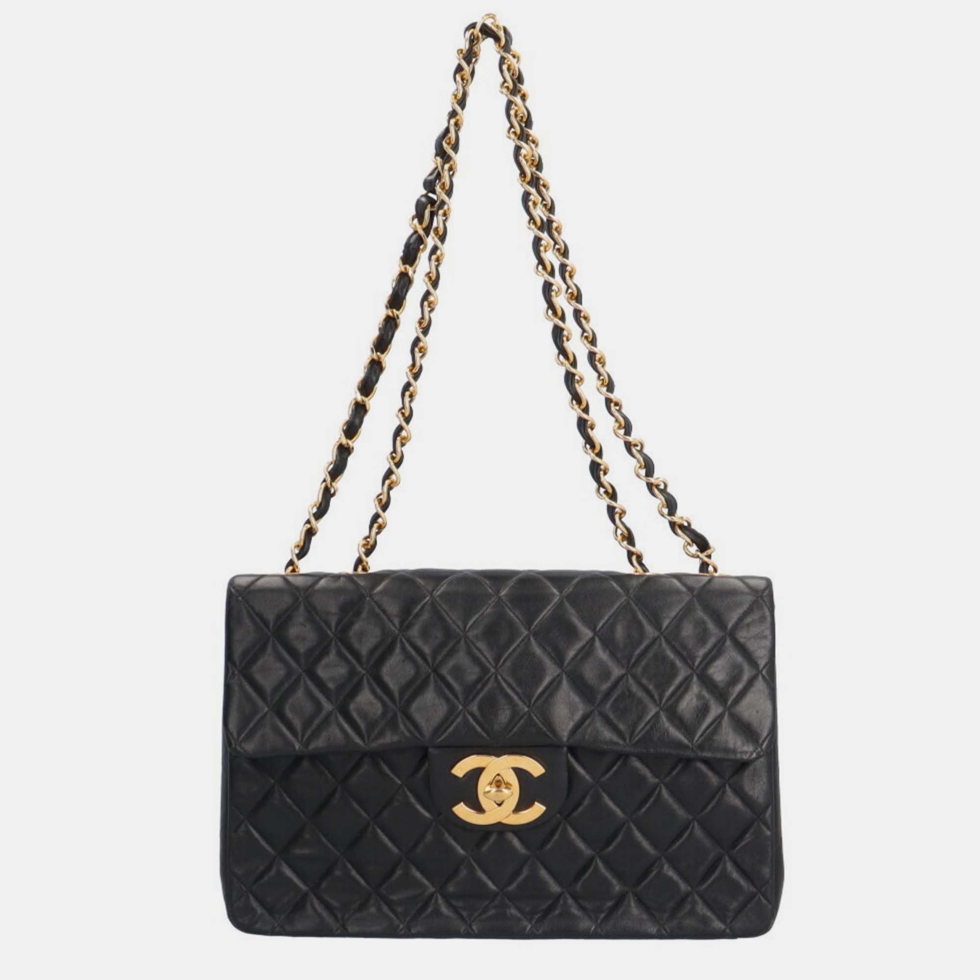

Chanel Black Leather  Maxi Flap Shoulder Bag