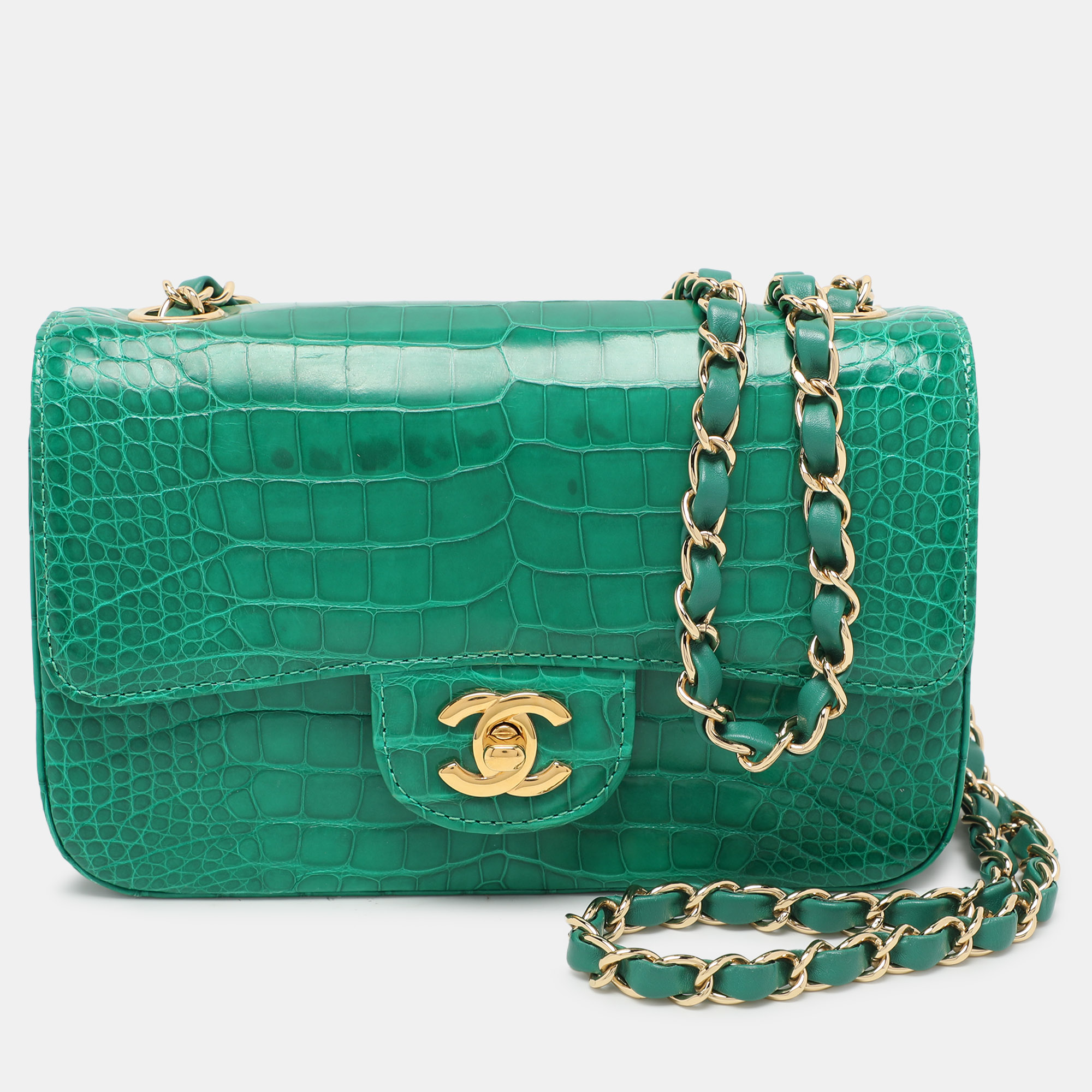 

Chanel Green Aliigator Small Classic Double Flap Bag