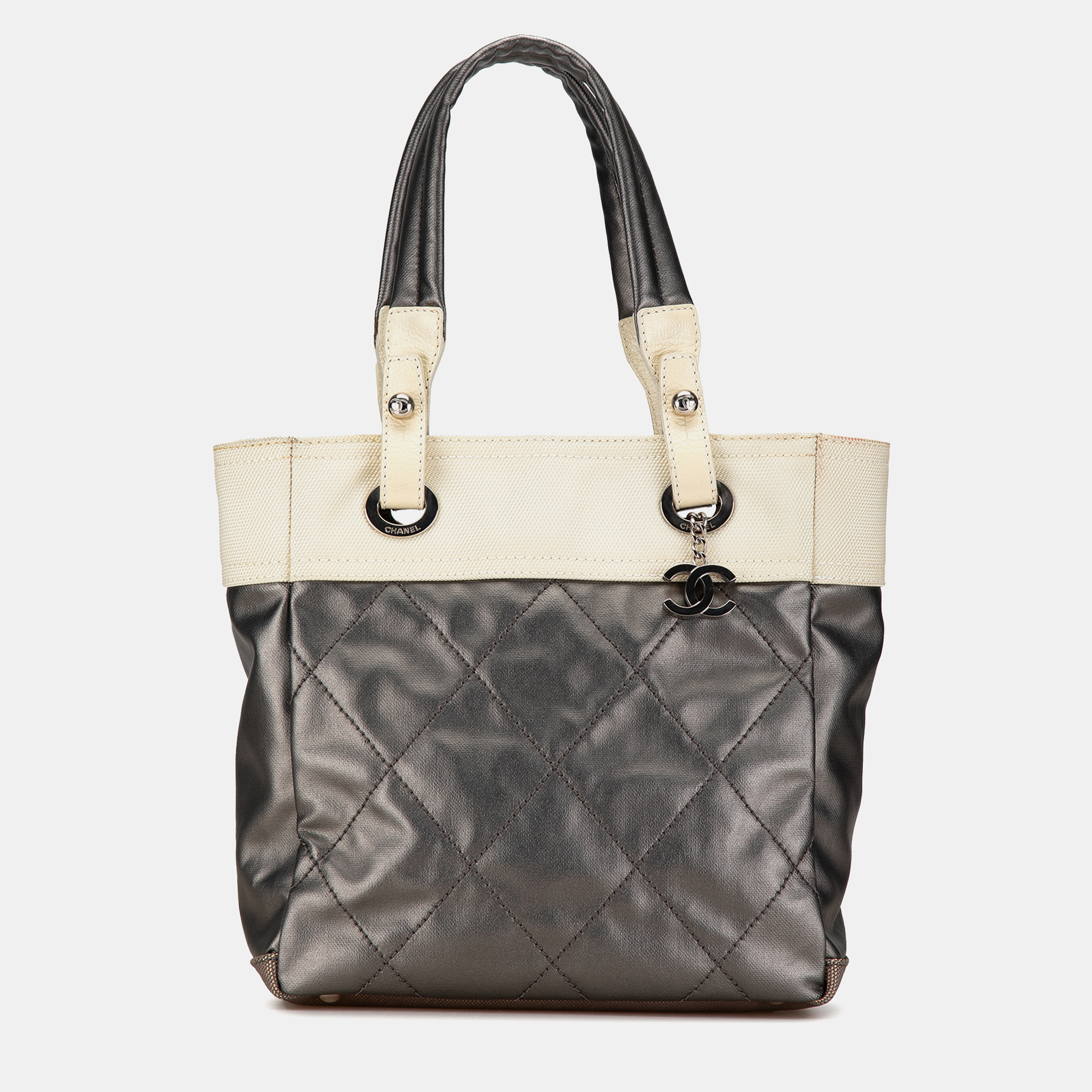 Pre-owned Chanel Small Bicolor Paris-biarritz Tote In Grey