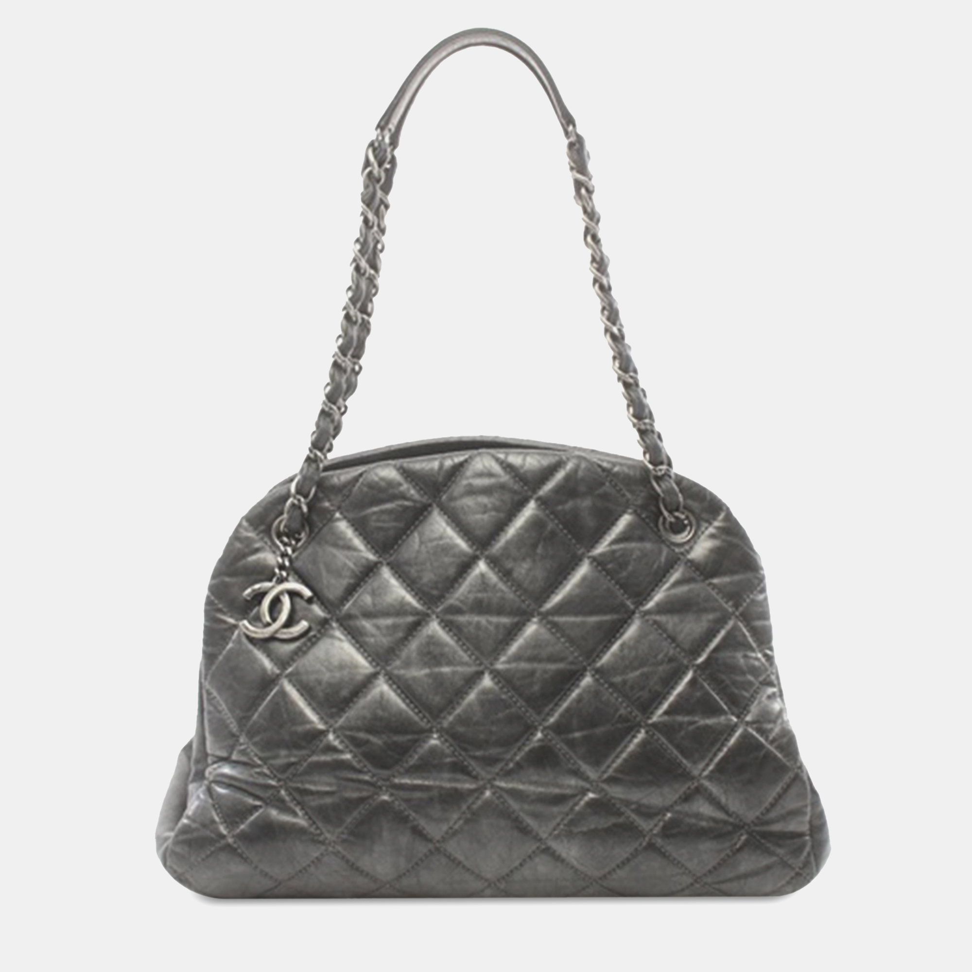 

Chanel Gray Aged Calfskin Just Mademoiselle Bowling Bag, Grey