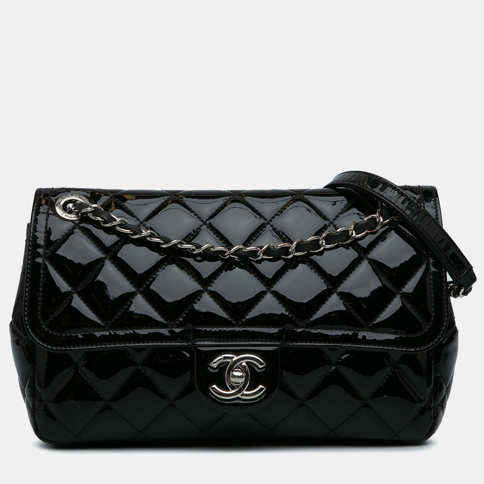 

Chanel Medium Patent Coco Shine Flap Bag, Black