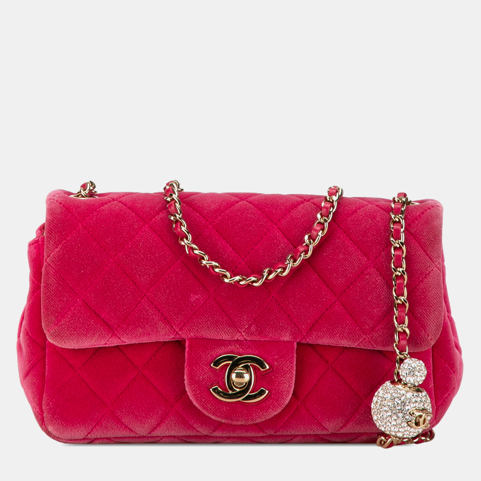 

Chanel Mini Quilted Velvet Pearl Crush Single Flap Bag, Pink