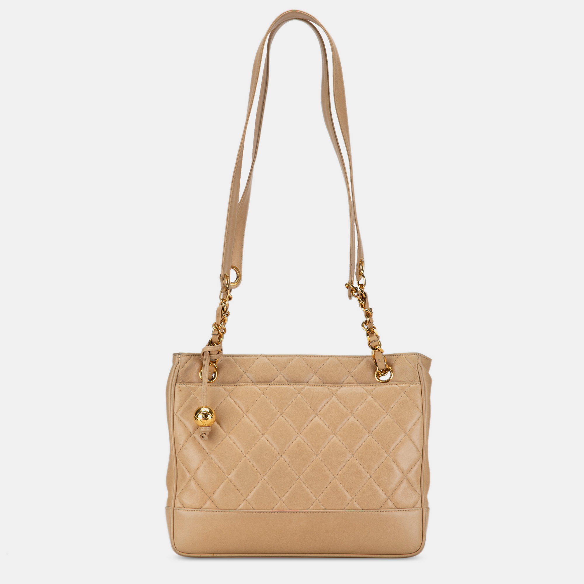 Pre-owned Chanel Quilted Lambskin Shoulder Bag In Beige