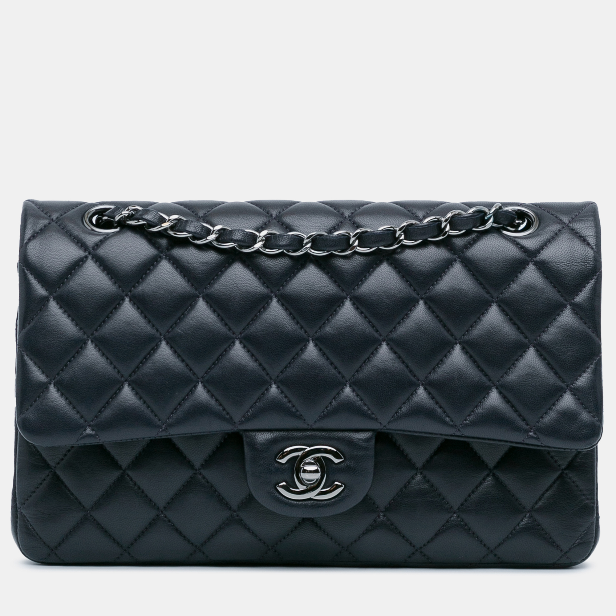 

Chanel Medium Classic Lambskin Double Flap Bag, Navy blue